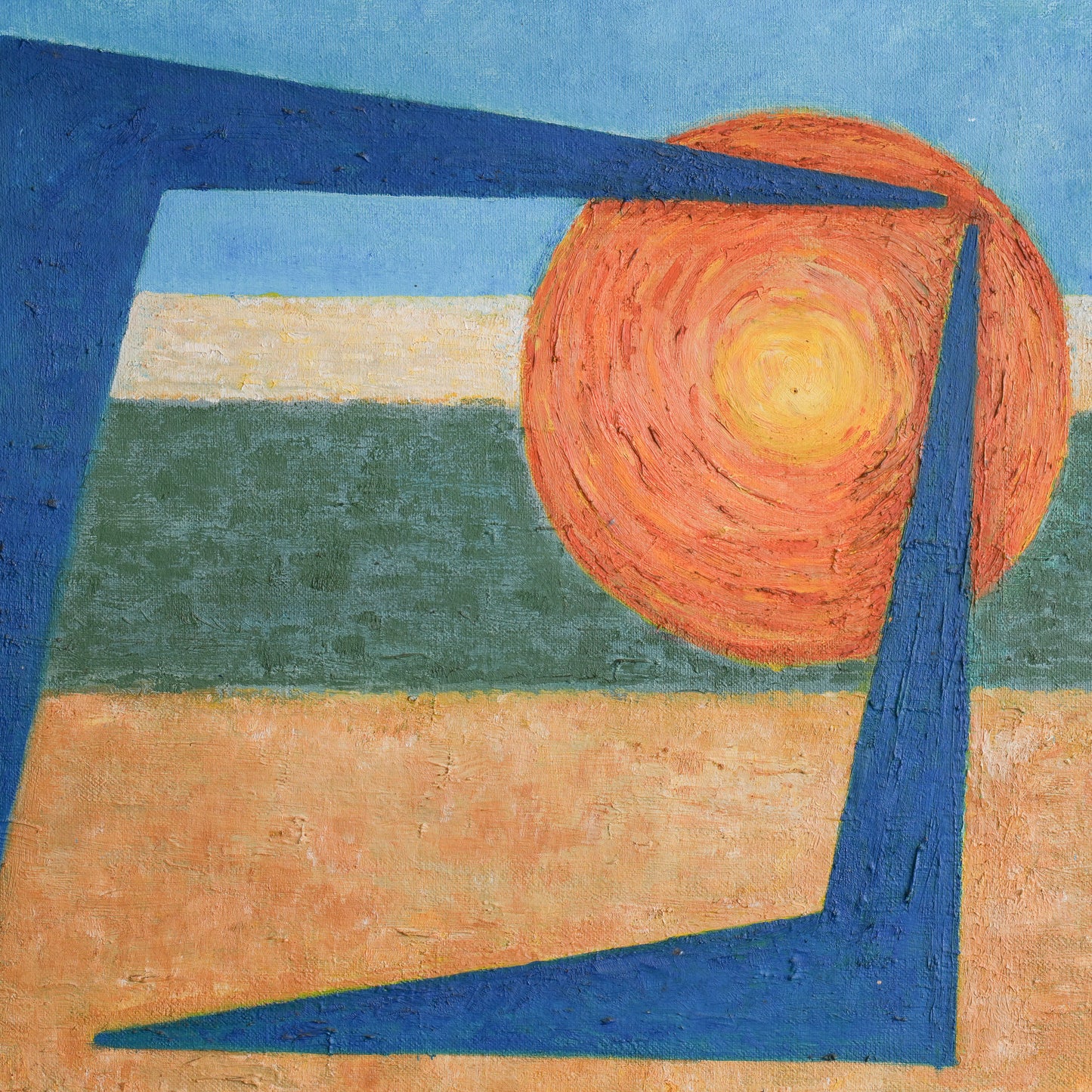 Sunburst with Blue Forms / (Monogrammed HP), (c. 1960s-1970s)
