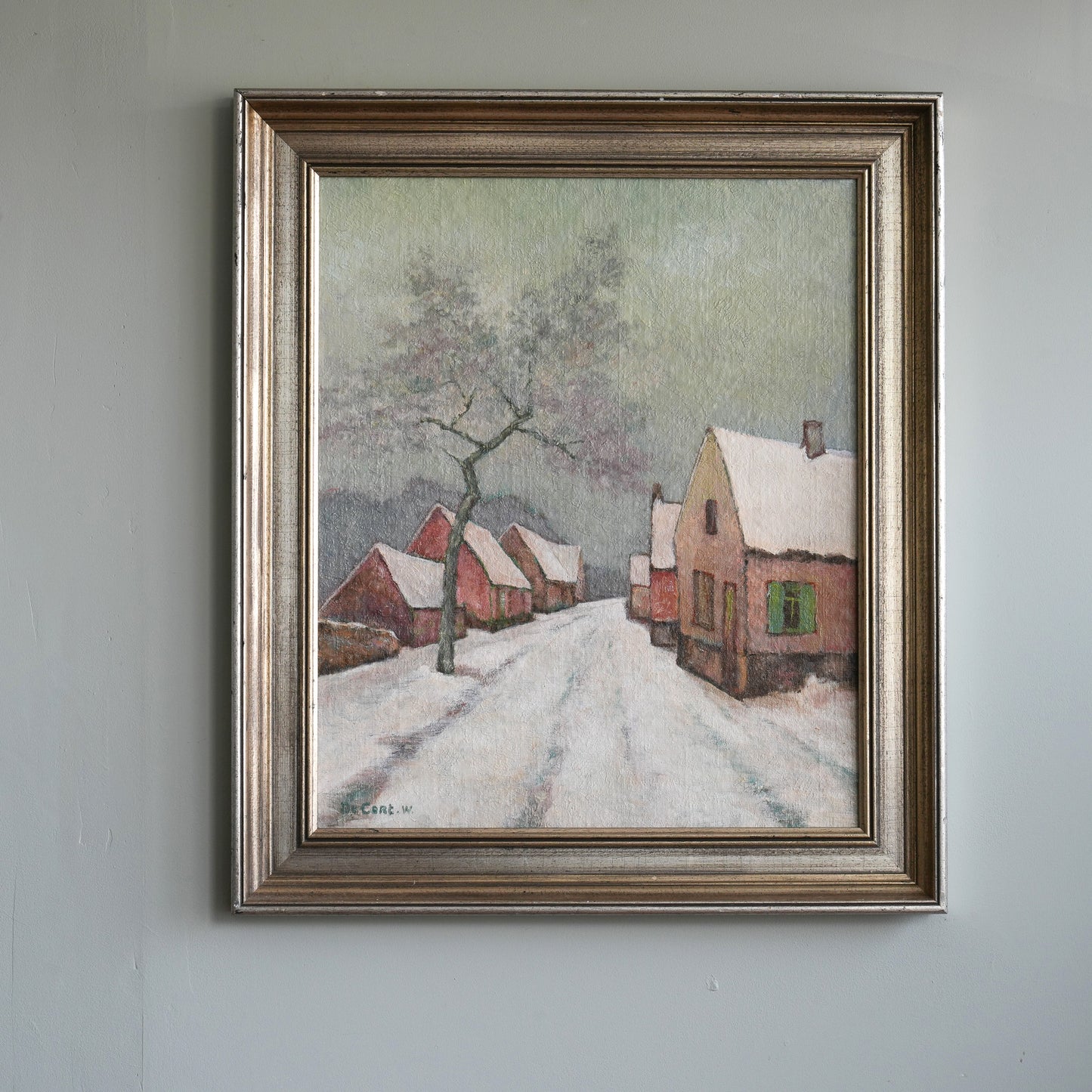 Village Street in Snow / W DeCort, (c. Mid-20th Century)