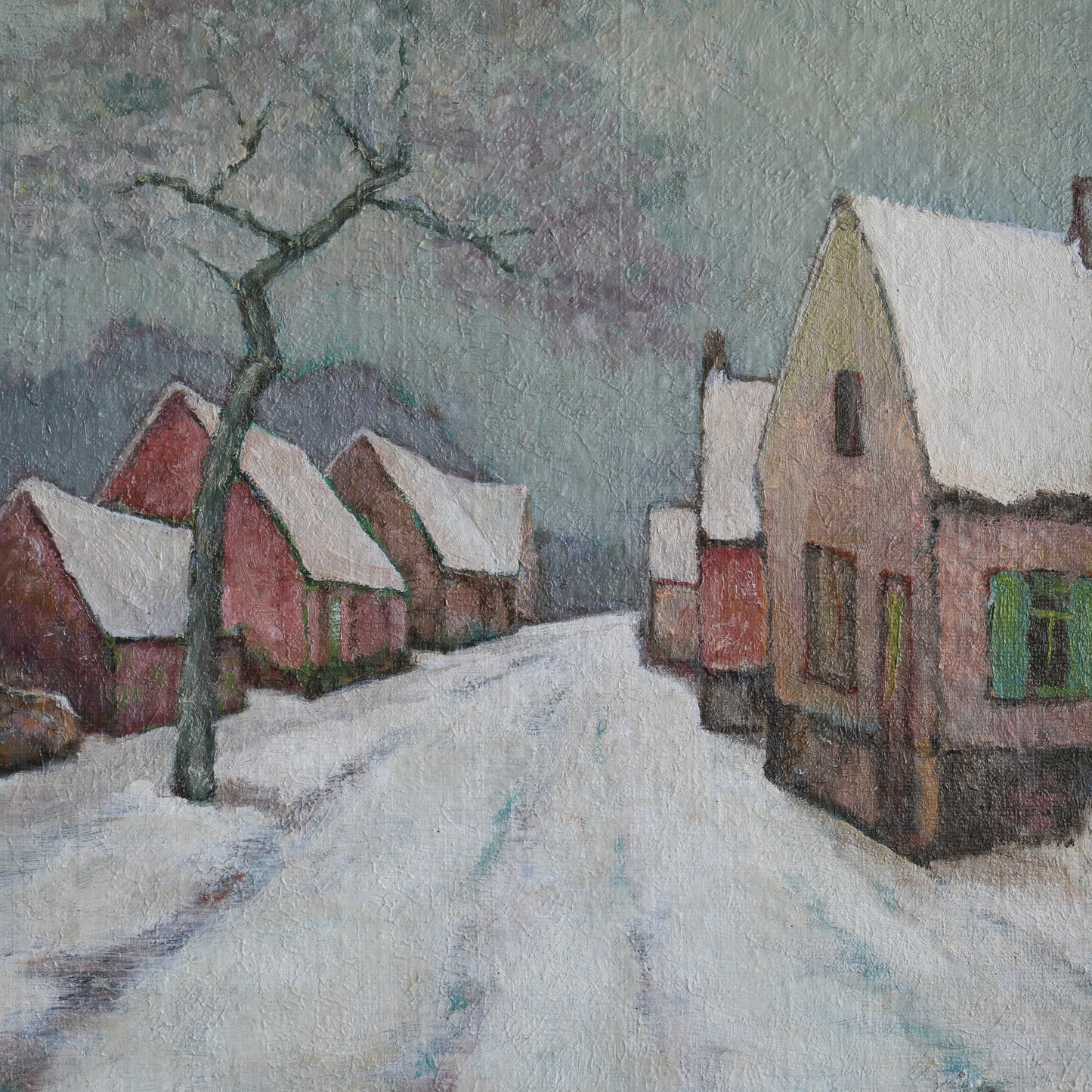 Village Street in Snow / W DeCort, (c. Mid-20th Century)