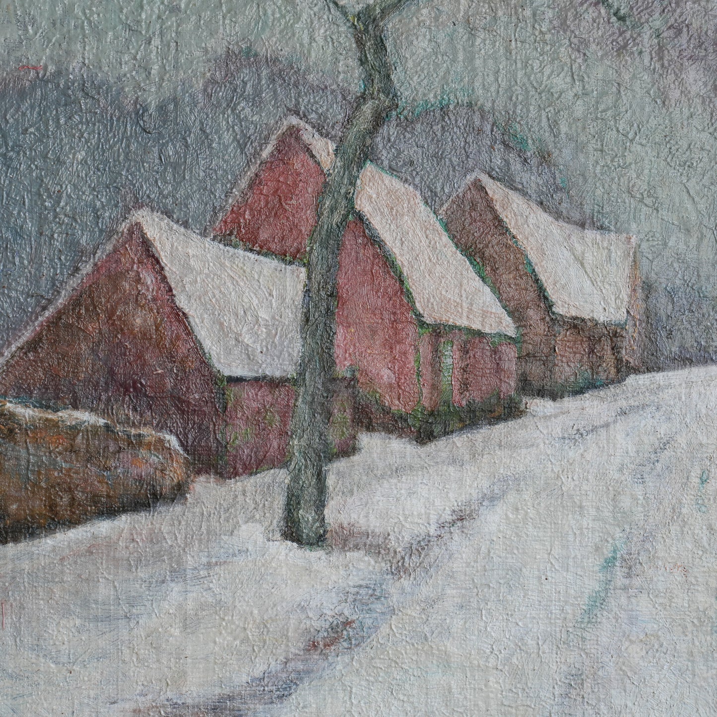 Village Street in Snow / W DeCort, (c. Mid-20th Century)