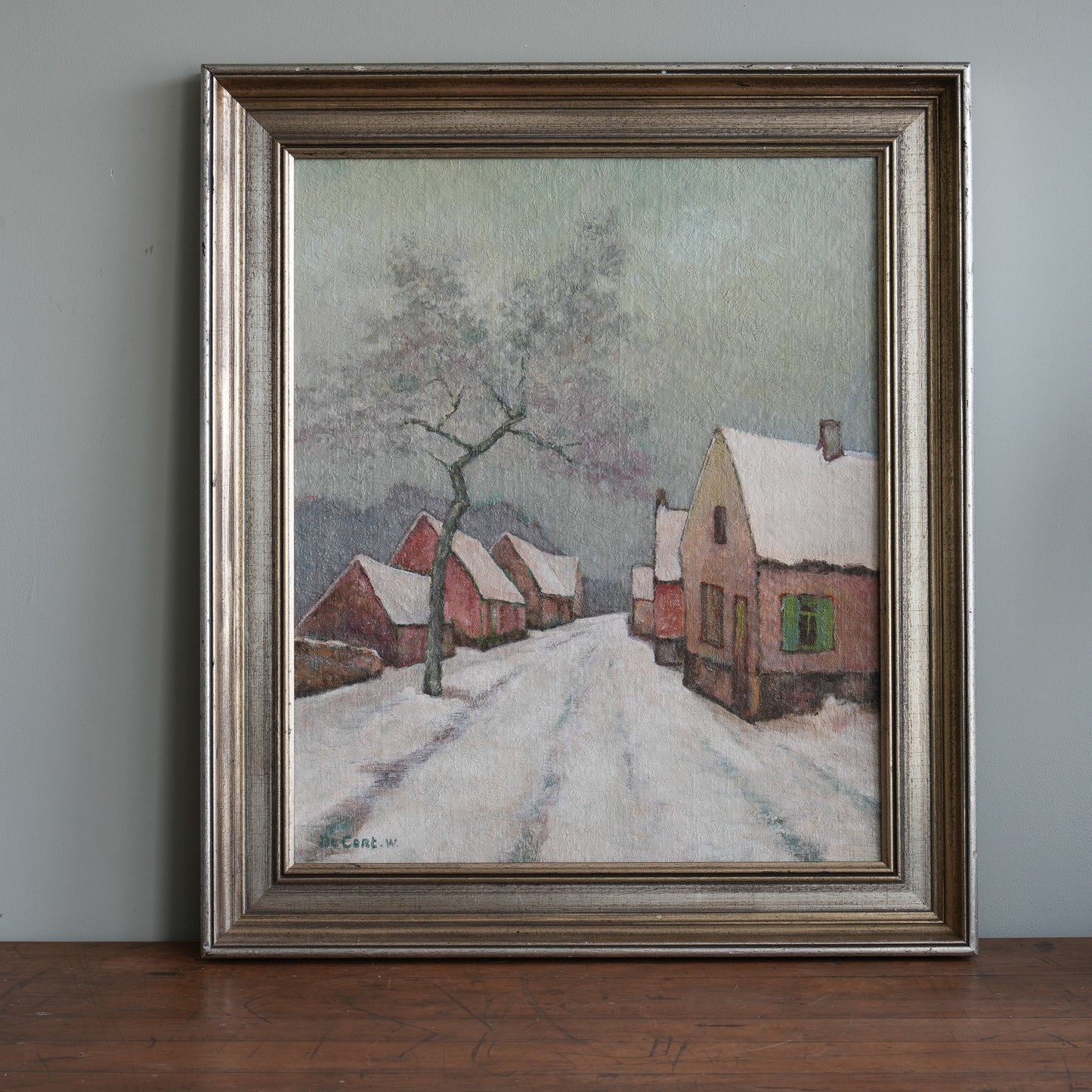Village Street in Snow / W DeCort, (c. Mid-20th Century)