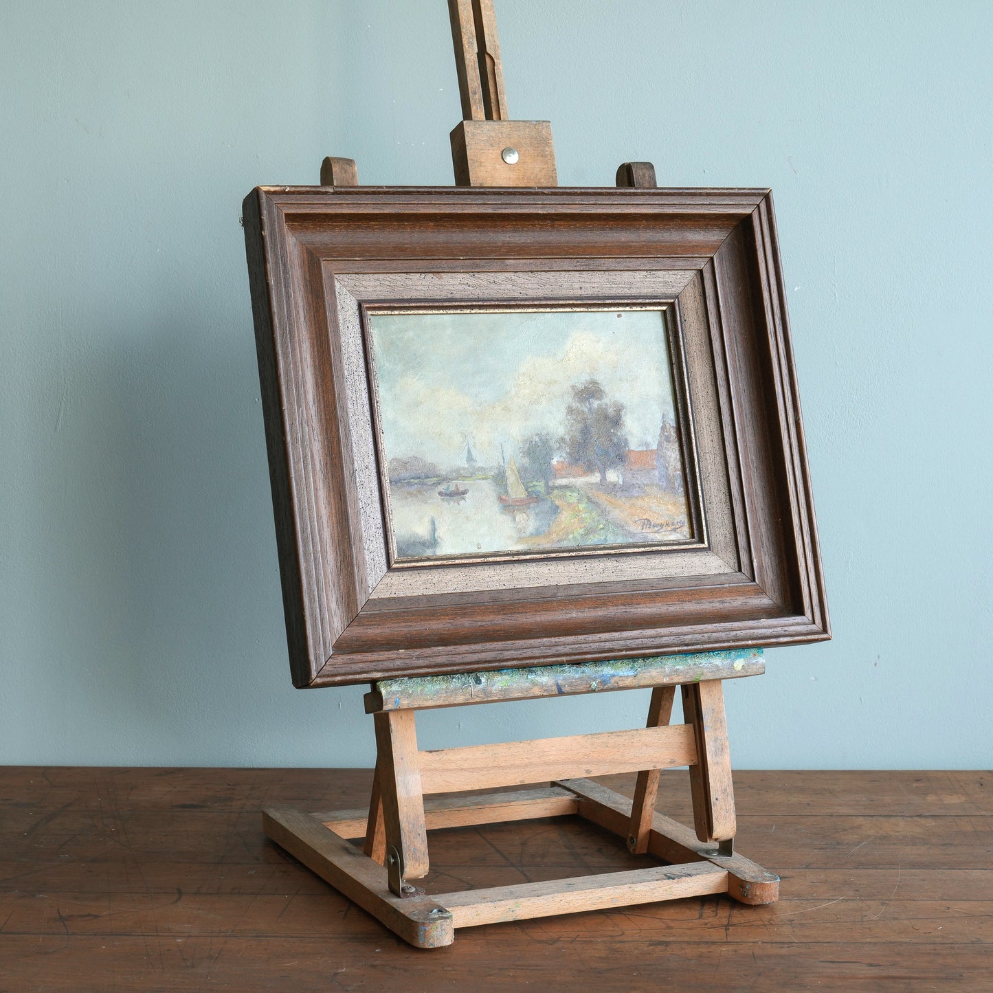 River Scene With Sailboat / Belgian School, (C. Early-To-Mid 20th Century)