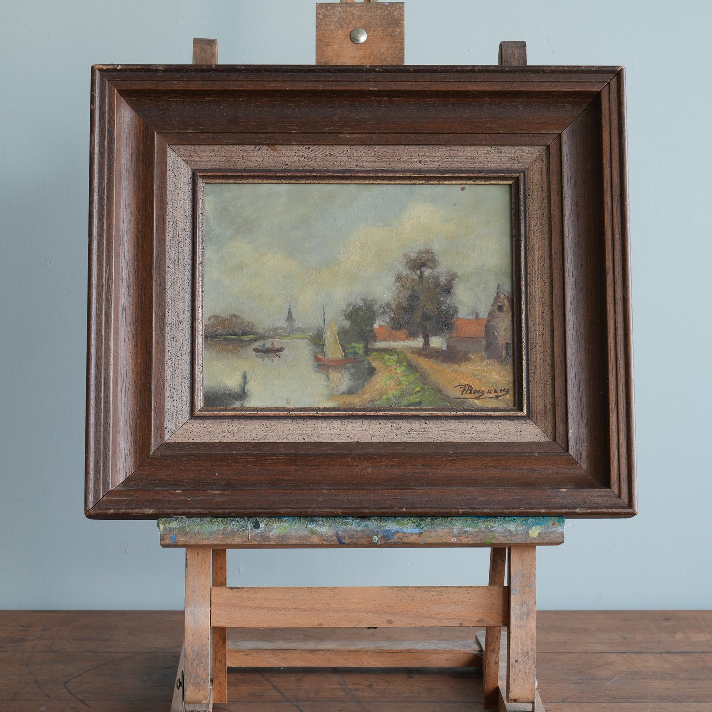 River Scene With Sailboat / Belgian School, (C. Early-To-Mid 20th Century)