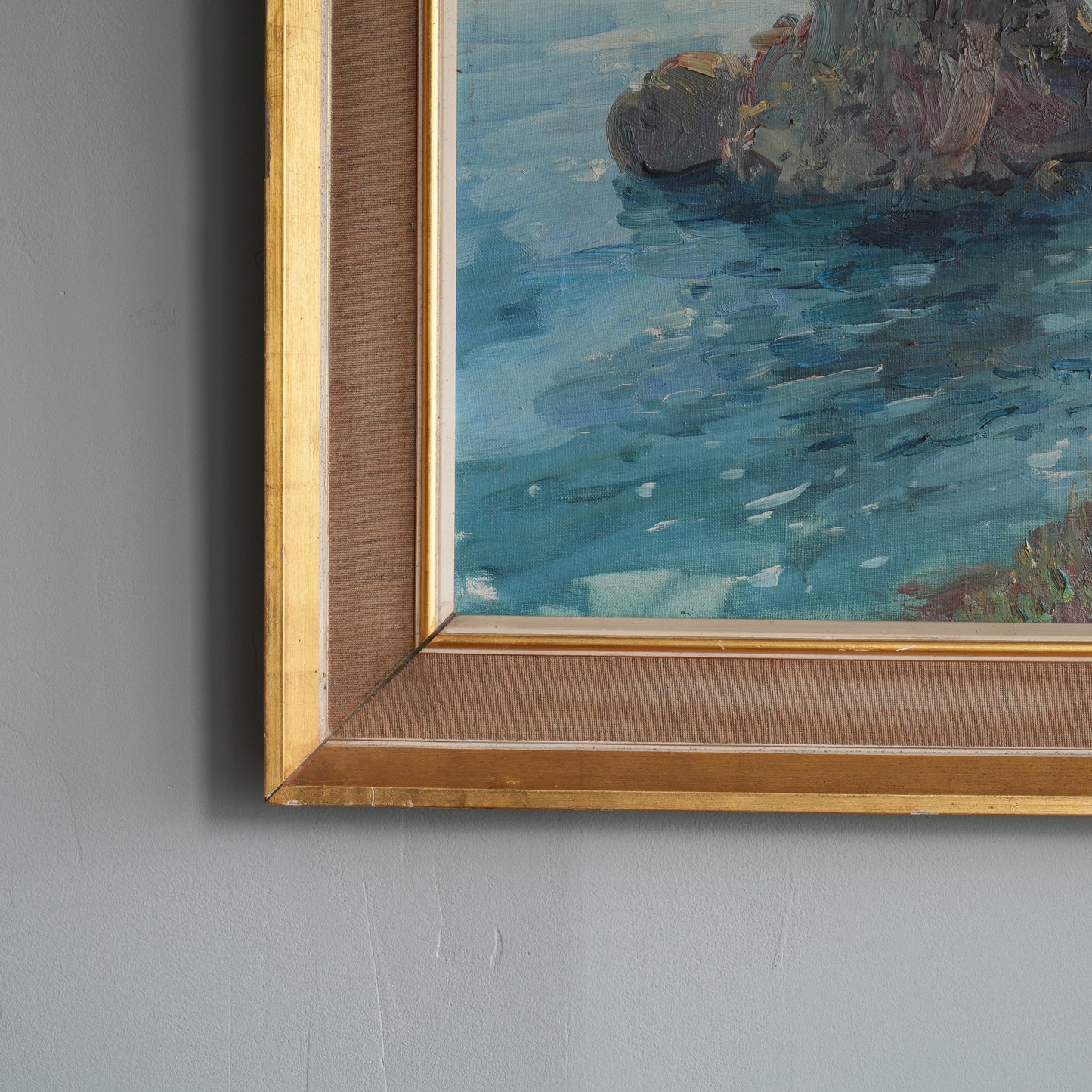 Clifftop Village, Late Sun / Unknown Artist (Illegibly Signed), (c. 20th century)