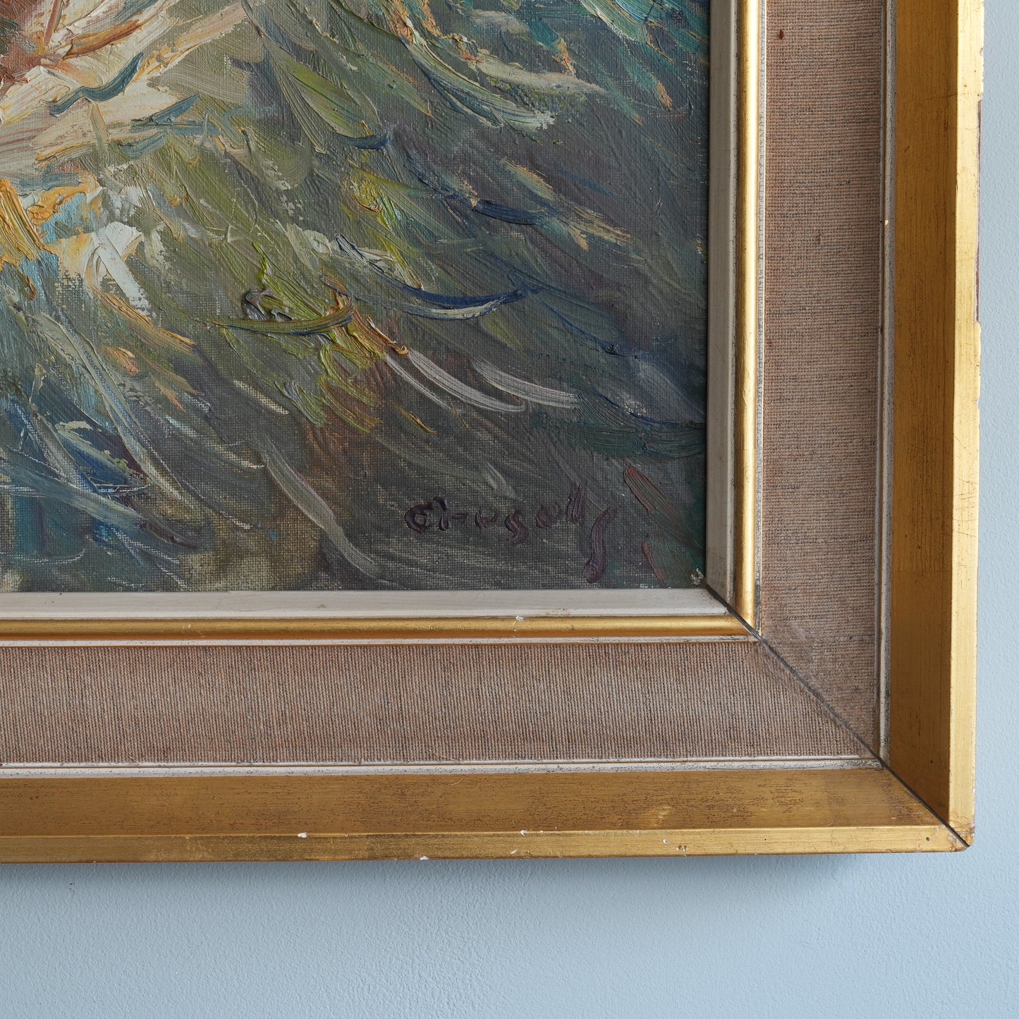 Clifftop Village, Late Sun / Unknown Artist (Illegibly Signed), (c. 20th century)