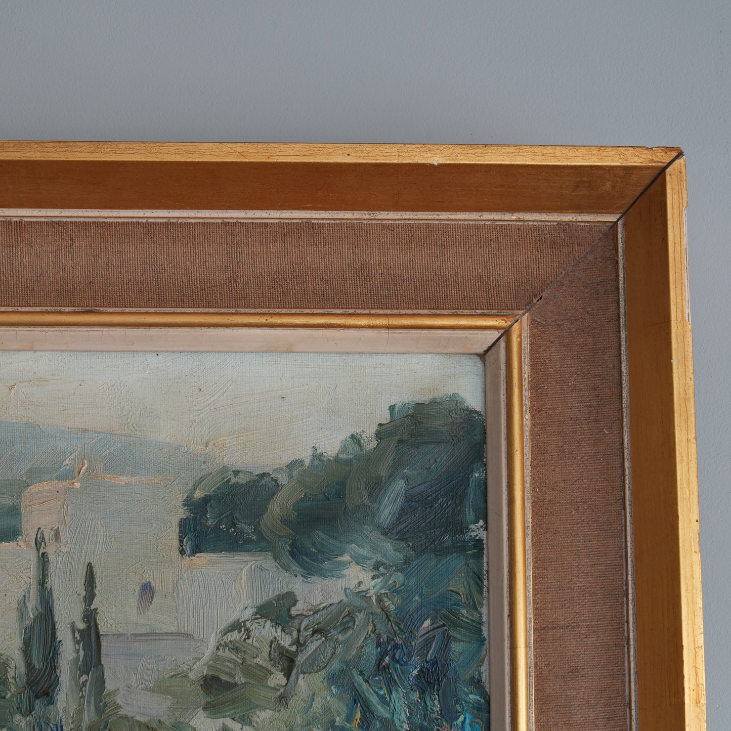 Clifftop Village, Late Sun / Unknown Artist (Illegibly Signed), (c. 20th century)
