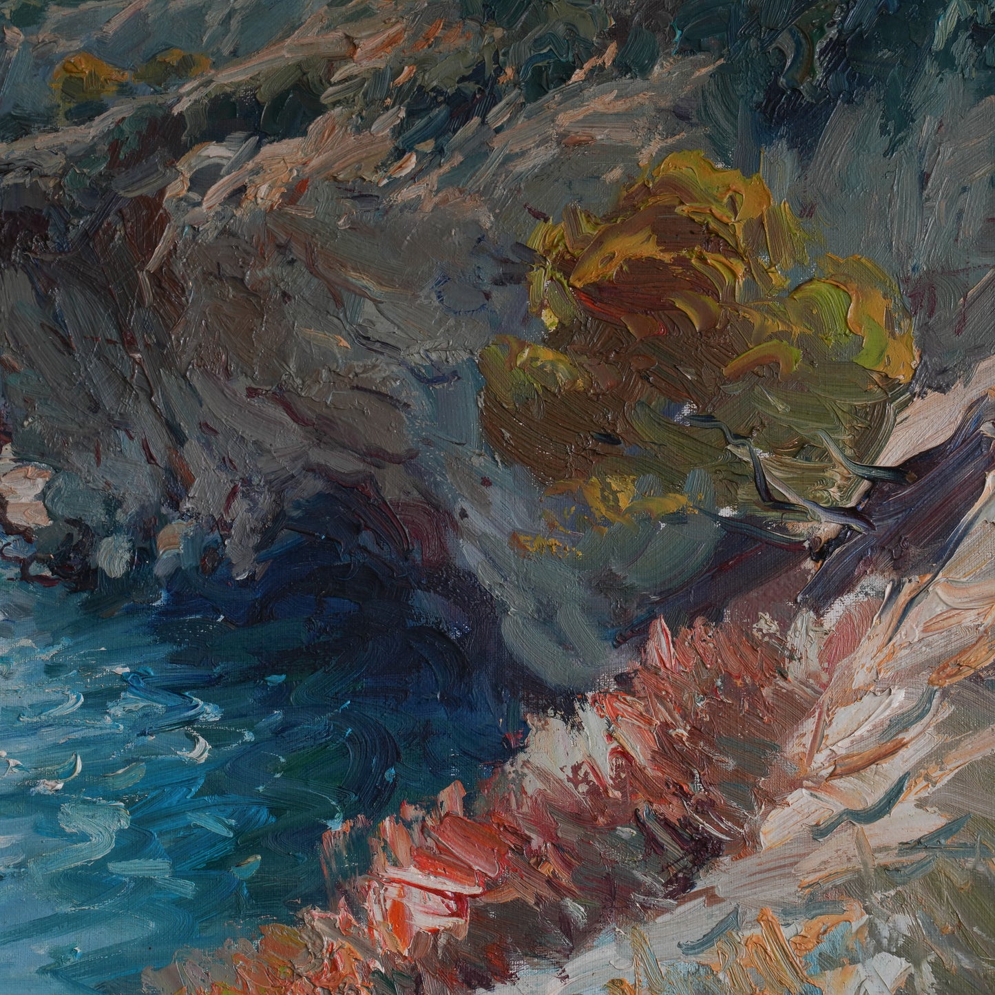 Clifftop Village, Late Sun / Unknown Artist (Illegibly Signed), (c. 20th century)