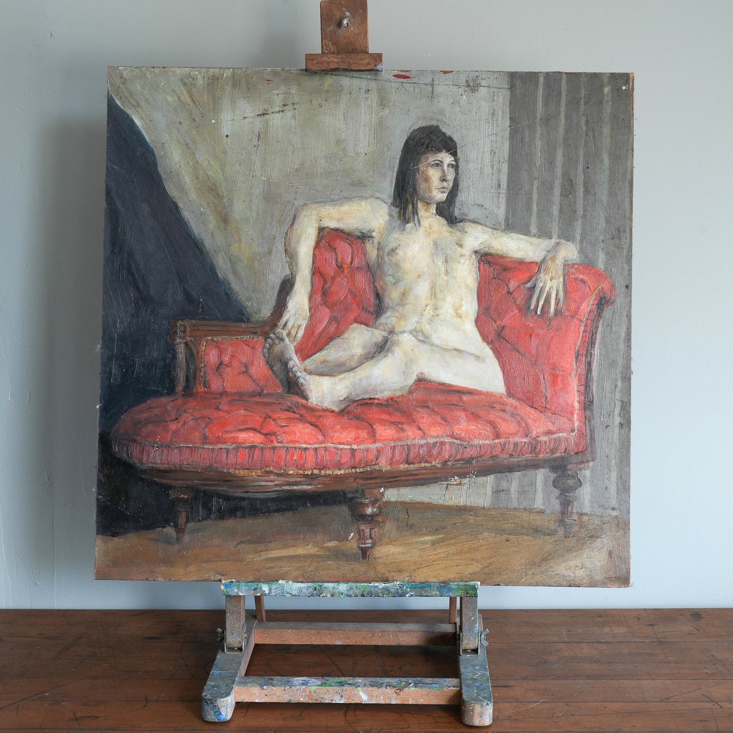 Reclining Nude on a Red Chaise / Scottish School, (c. 1950s)