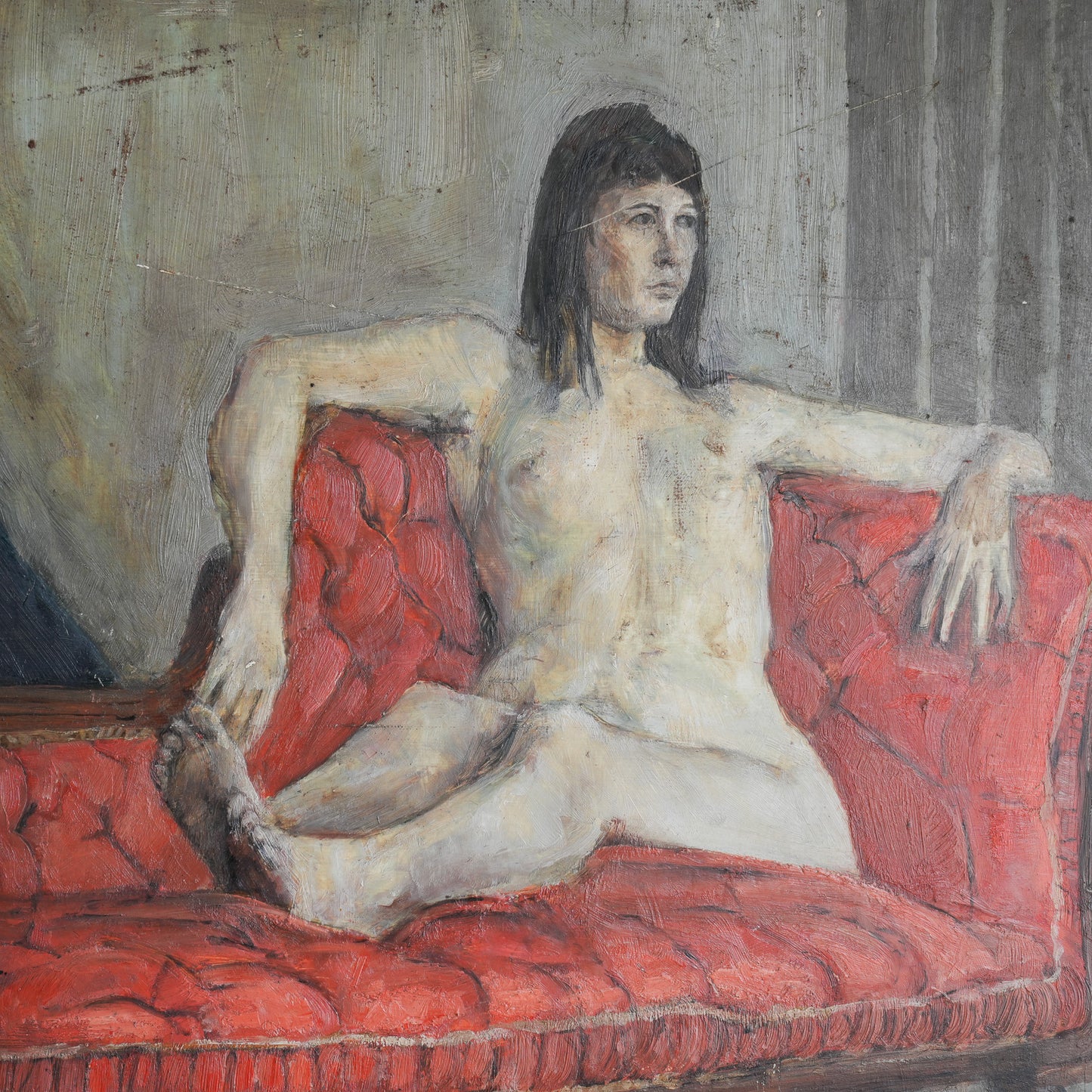 Reclining Nude on a Red Chaise / Scottish School, (c. 1950s)