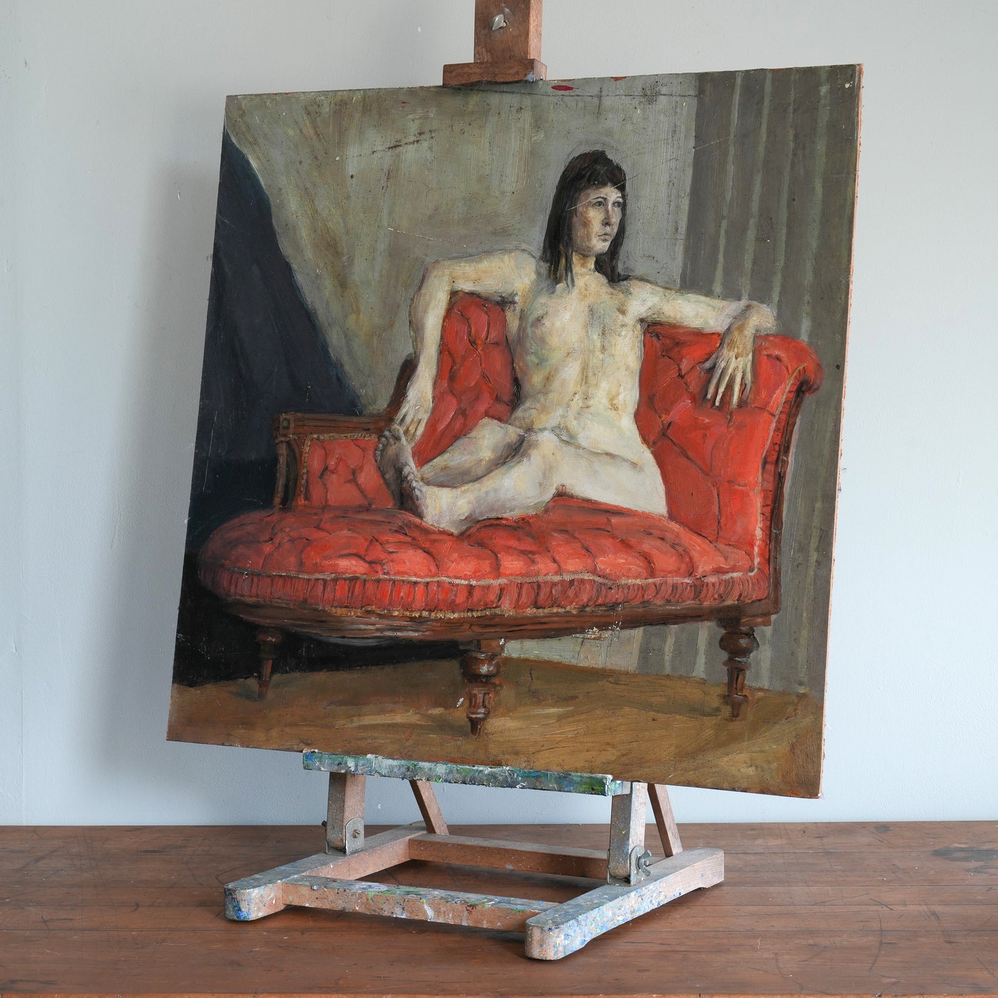 Reclining Nude on a Red Chaise / Scottish School, (c. 1950s)