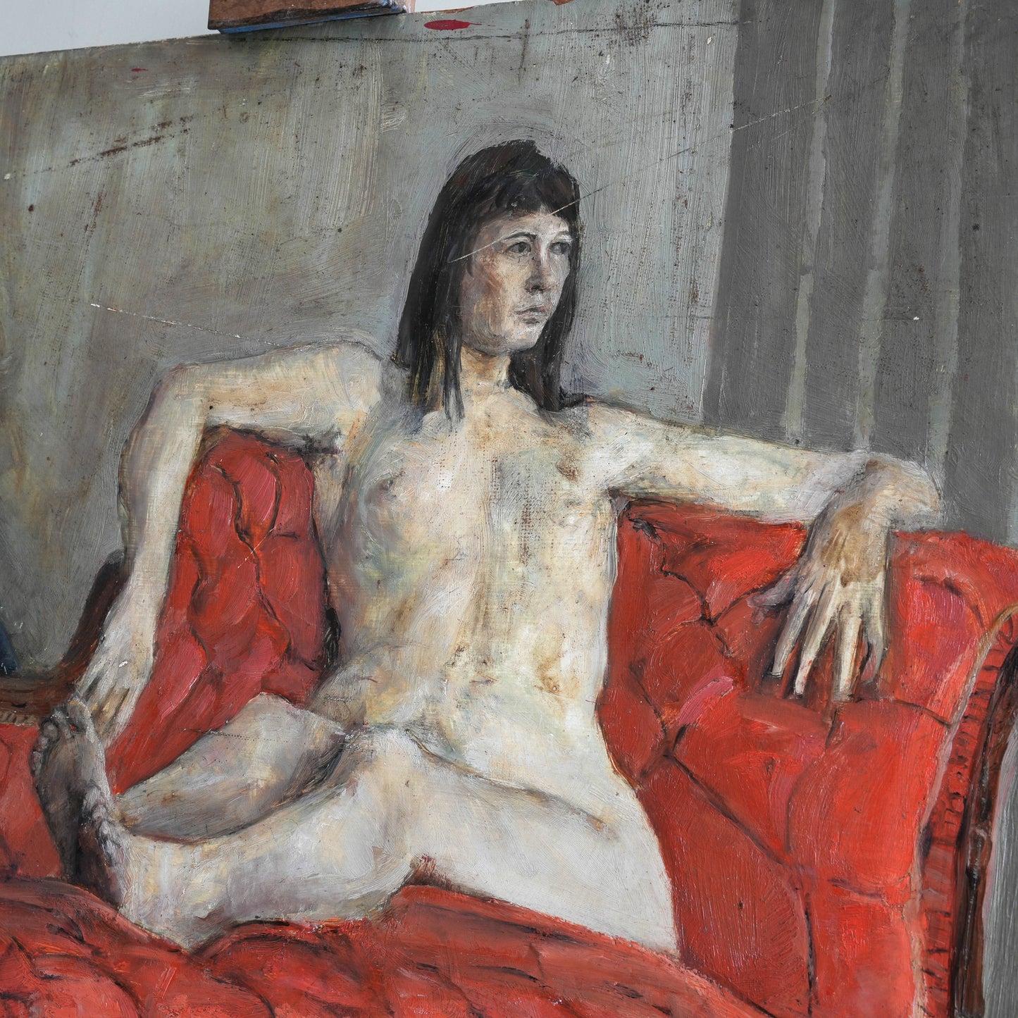Reclining Nude on a Red Chaise / Scottish School, (c. 1950s)