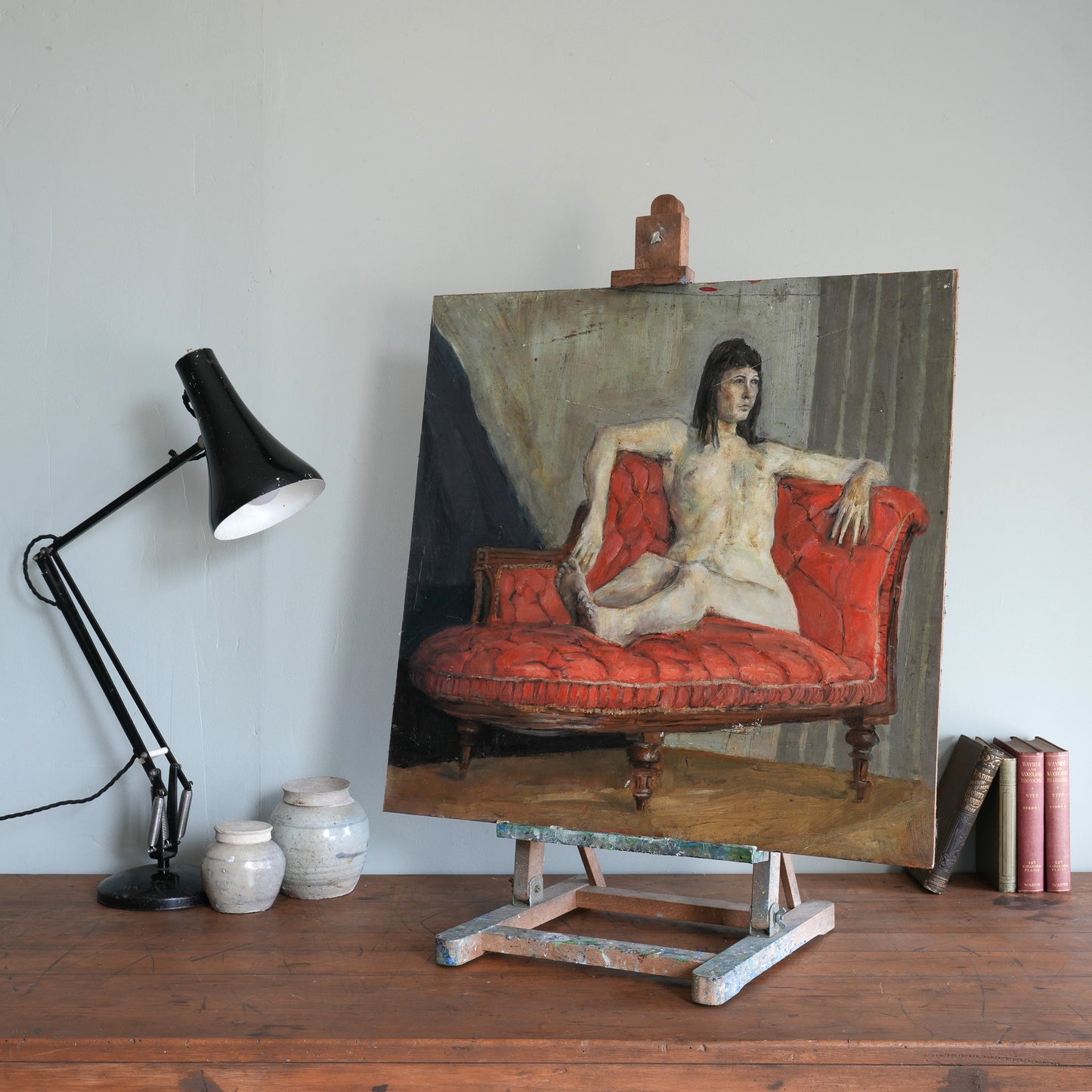 Reclining Nude on a Red Chaise / Scottish School, (c. 1950s)