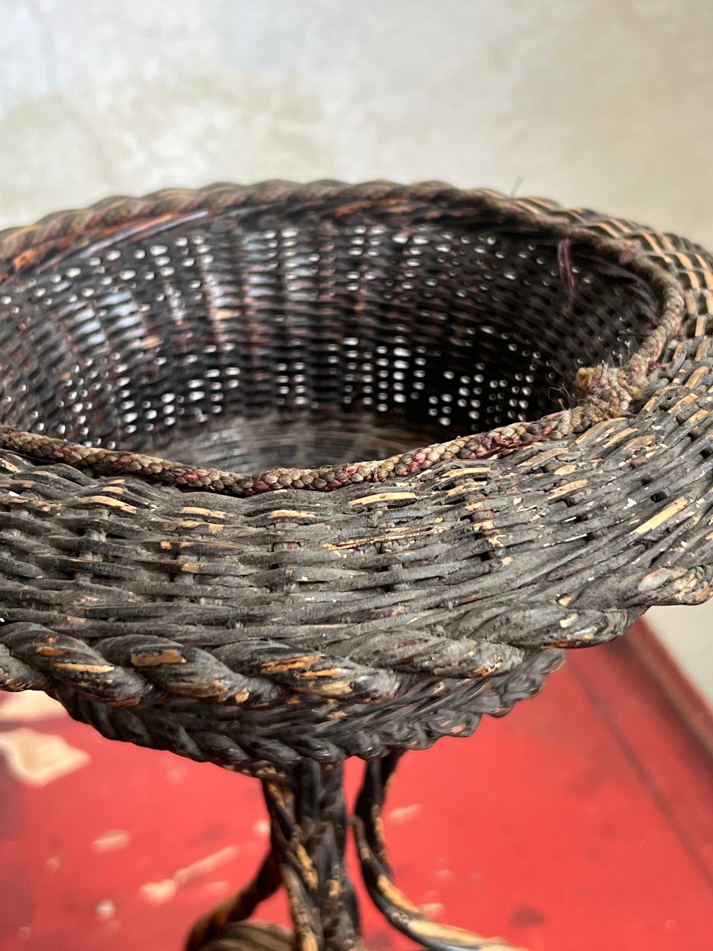 A Rare 19thC Wicker on Steel table-top Plant Stand