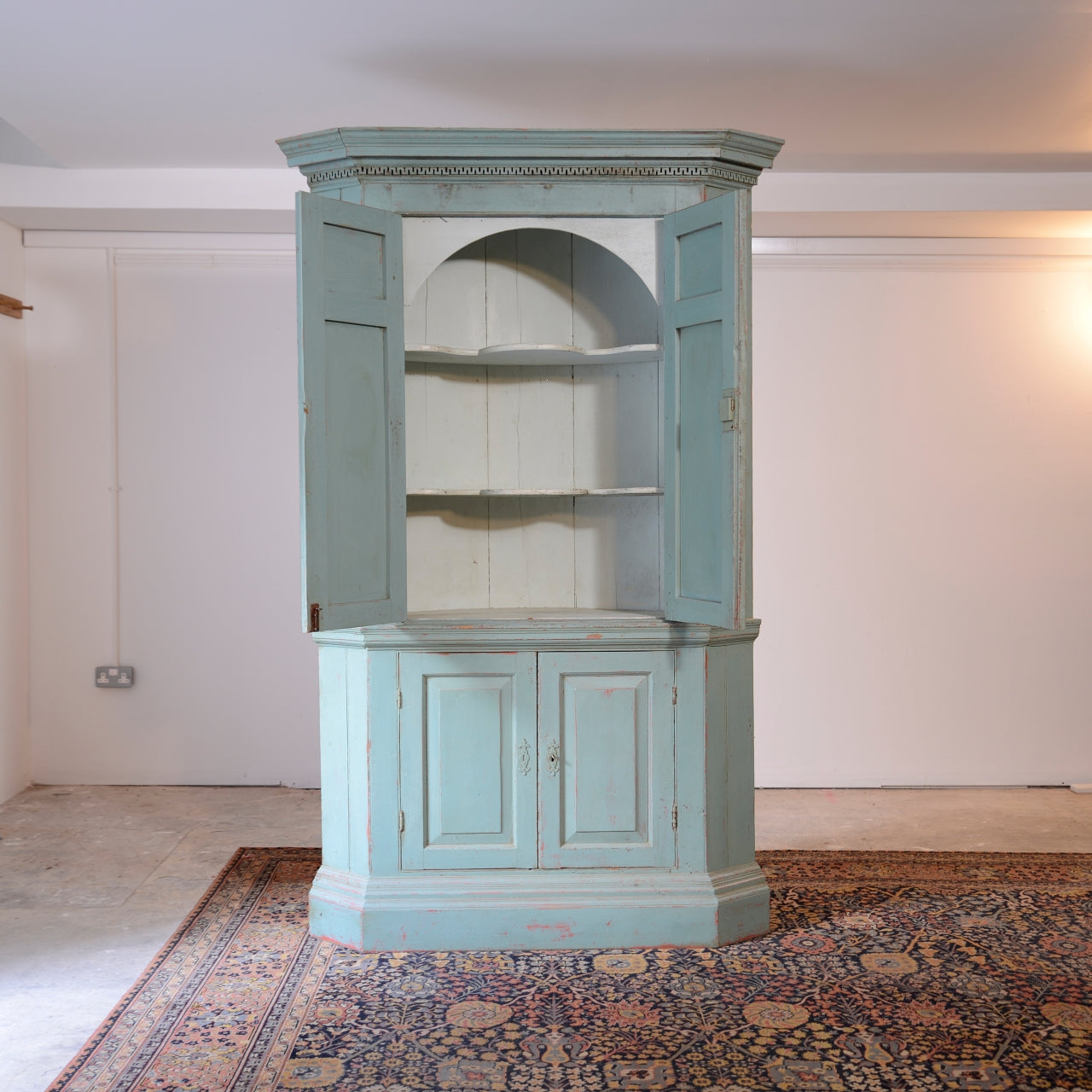 Architectural Barrel Back Painted Corner Cabinet c1810