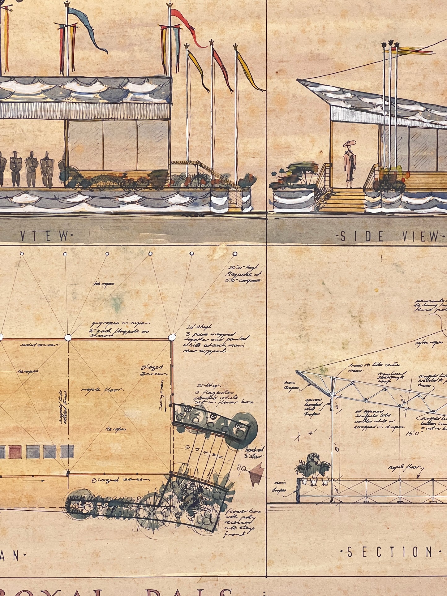 Original plans for the Royal Dais used during the opening ceremony of the Forth Road Bridge