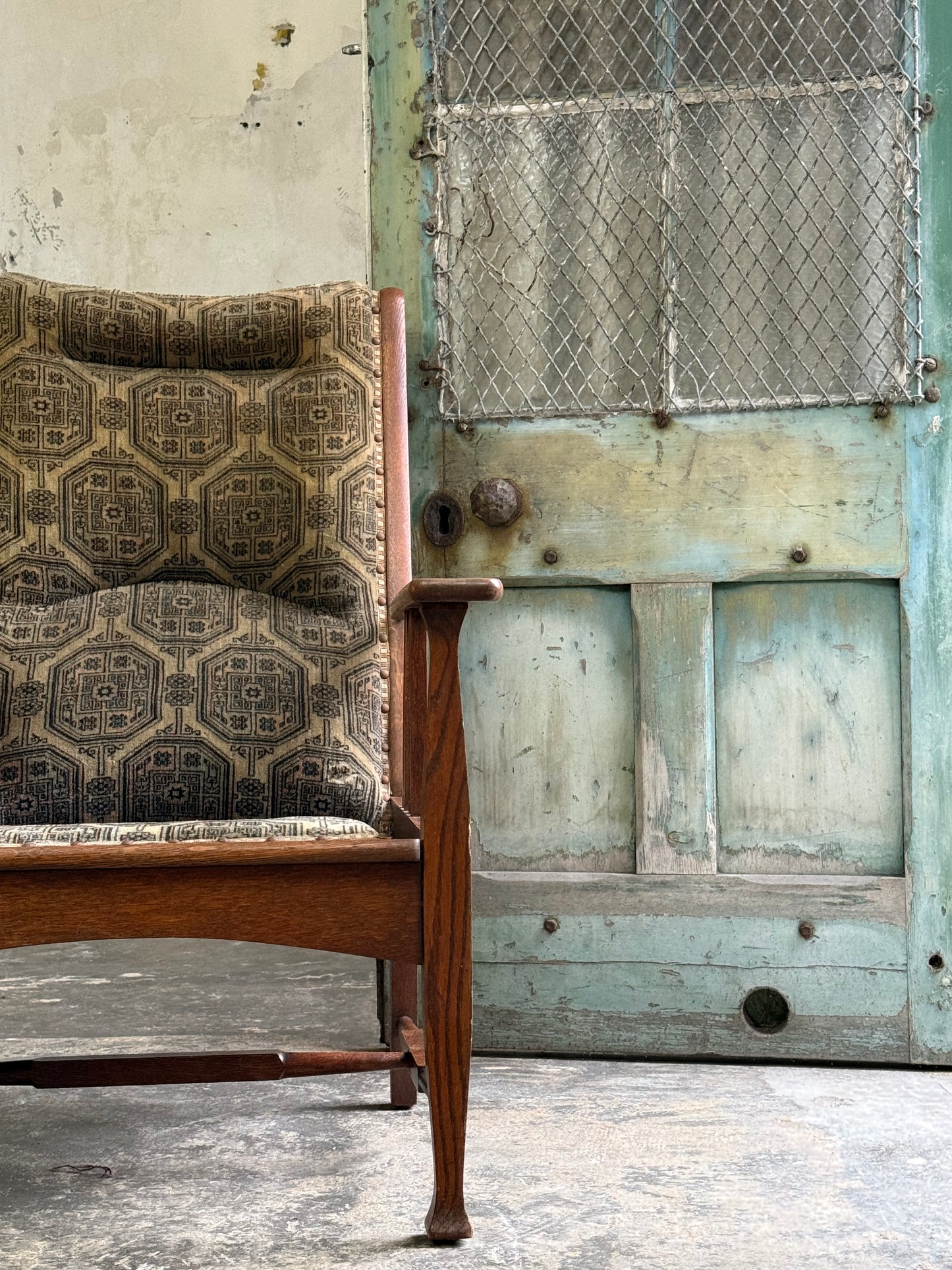 Arts and Crafts Oak Framed Armchair