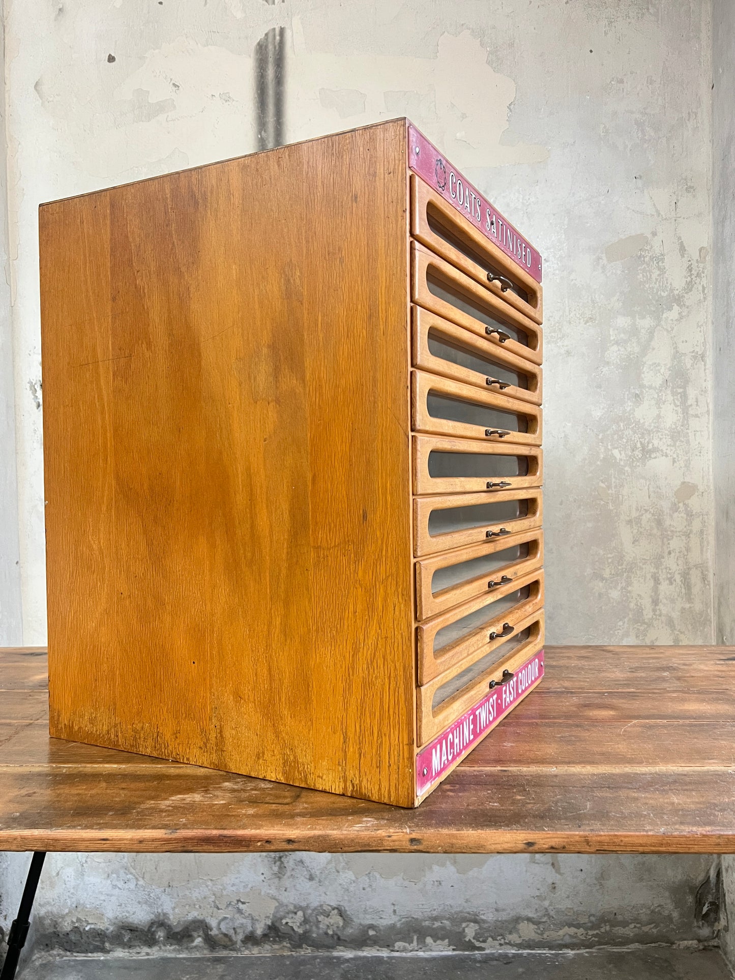 Coats Satinised Haberdashery Shop Counter Display Drawers