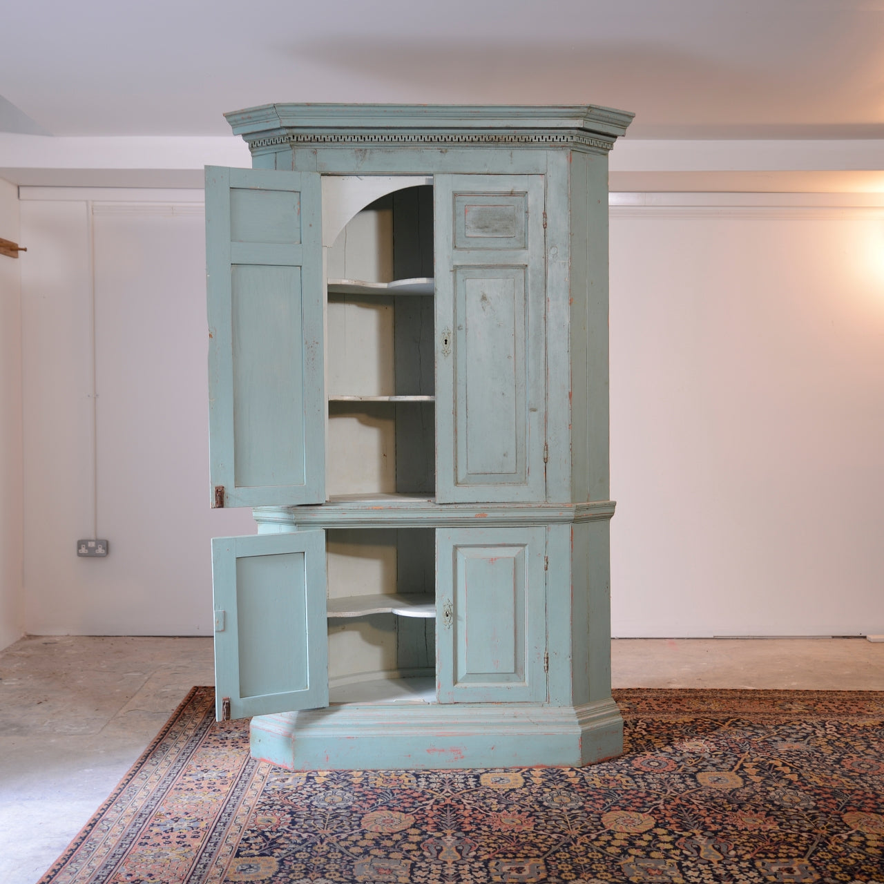Architectural Barrel Back Painted Corner Cabinet c1810