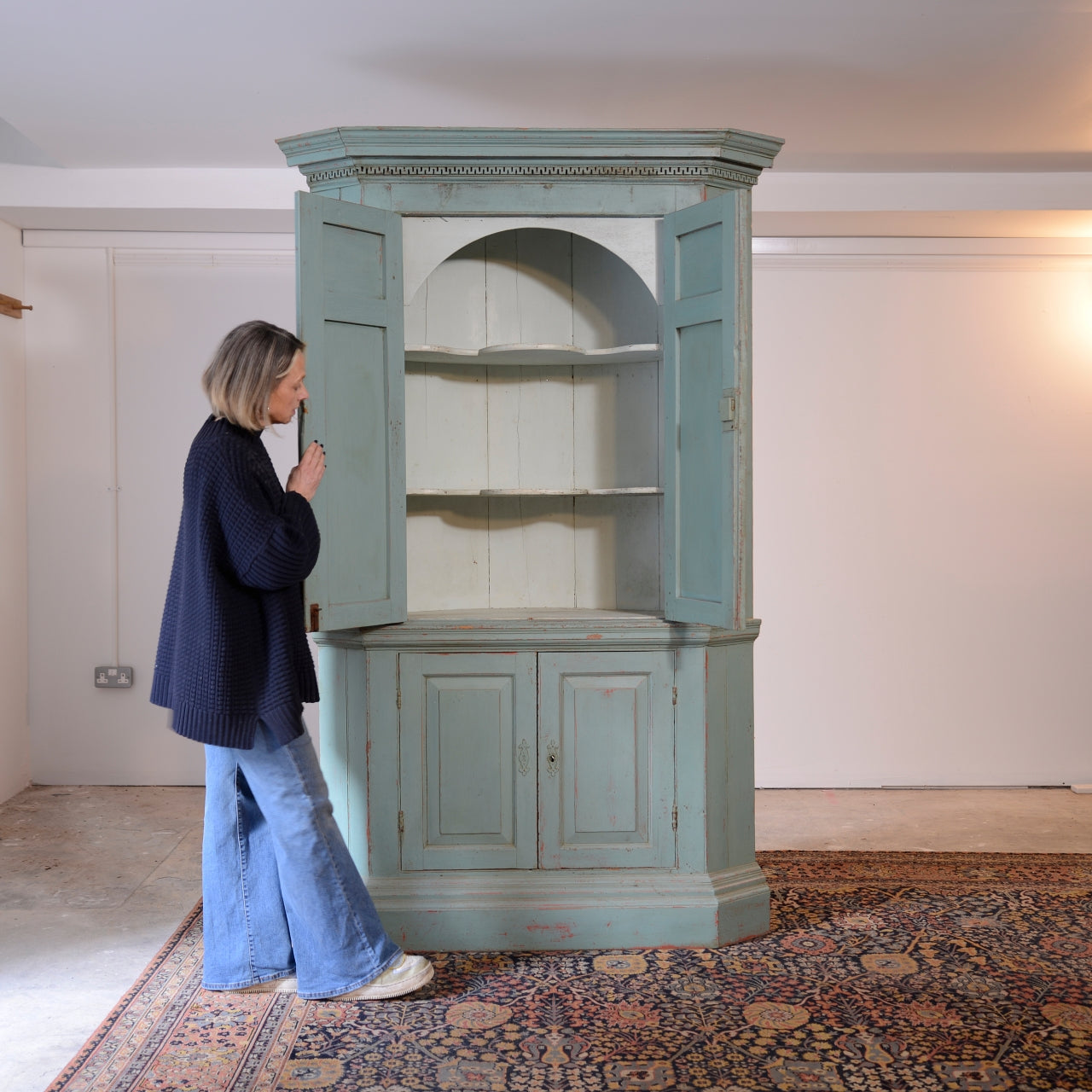 Architectural Barrel Back Painted Corner Cabinet c1810