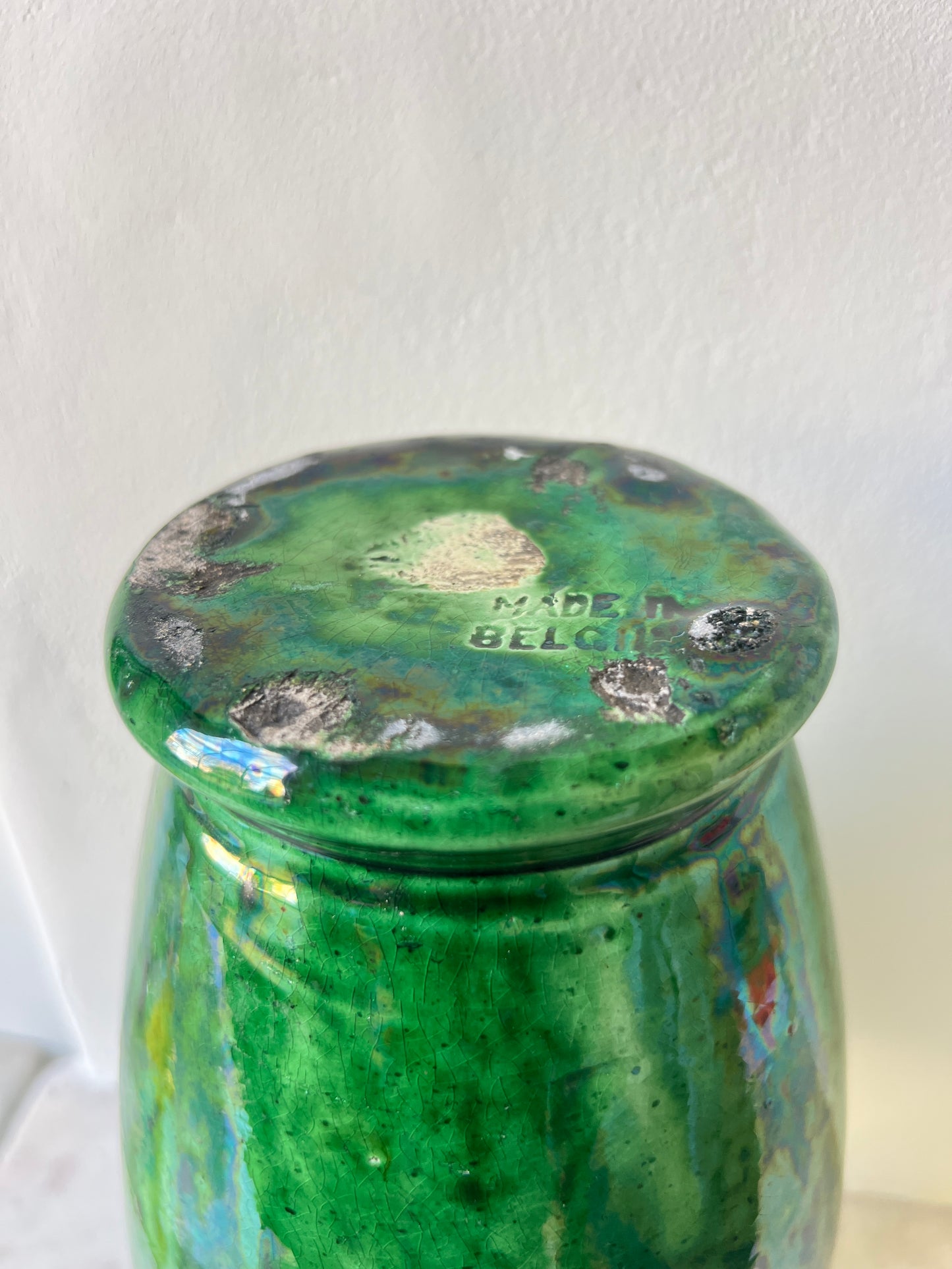 Belgian Art Nouveau Green Glazed Art Pottery Vase