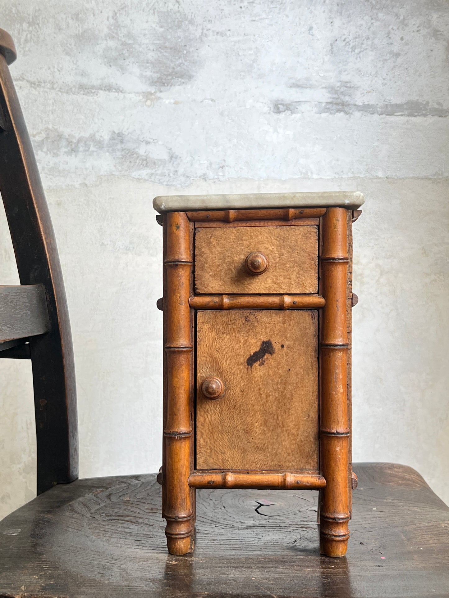 A French Miniature Faux Bamboo Cabinet with Marble Top