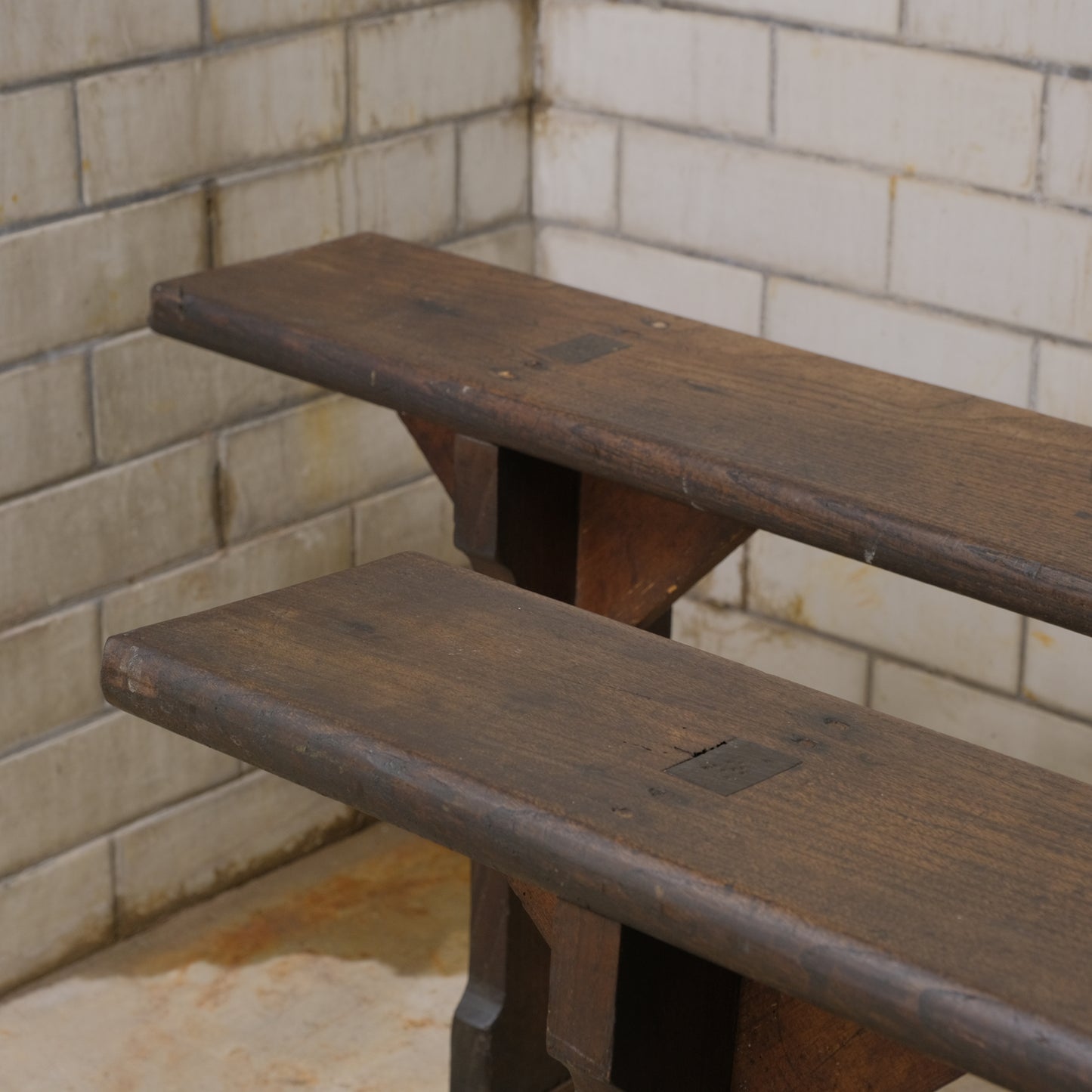 Pair French Fruitwood Farm Benches