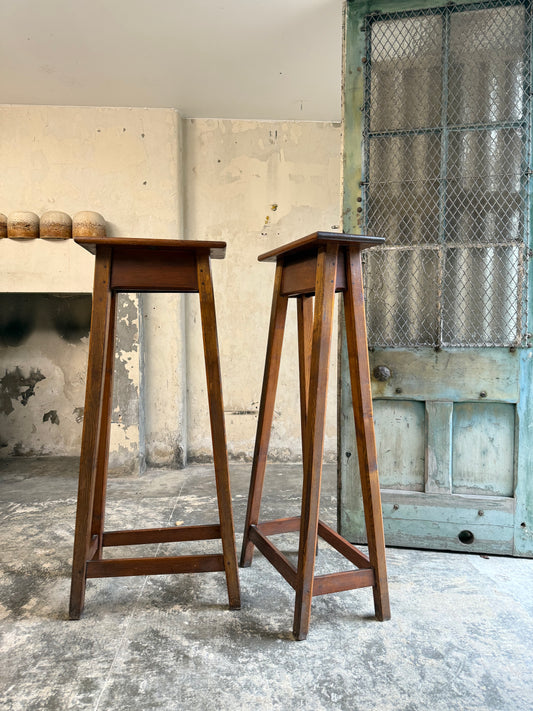 A Pair Tall 19thC Scottish Pitch Pine Coffin Stands
