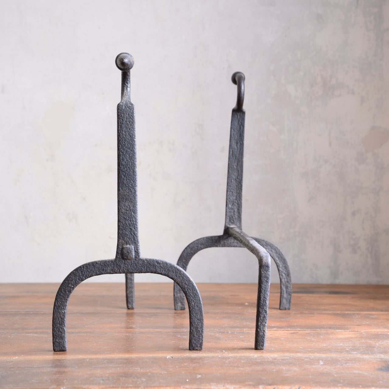 Wrought Iron Andirons Firedogs with Acorn finials - 19th Century