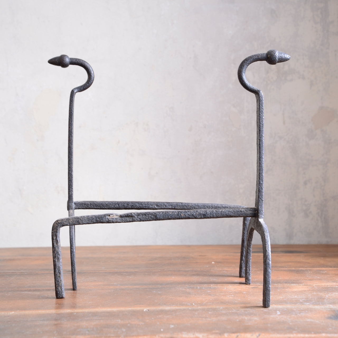Wrought Iron Andirons Firedogs with Acorn finials - 19th Century