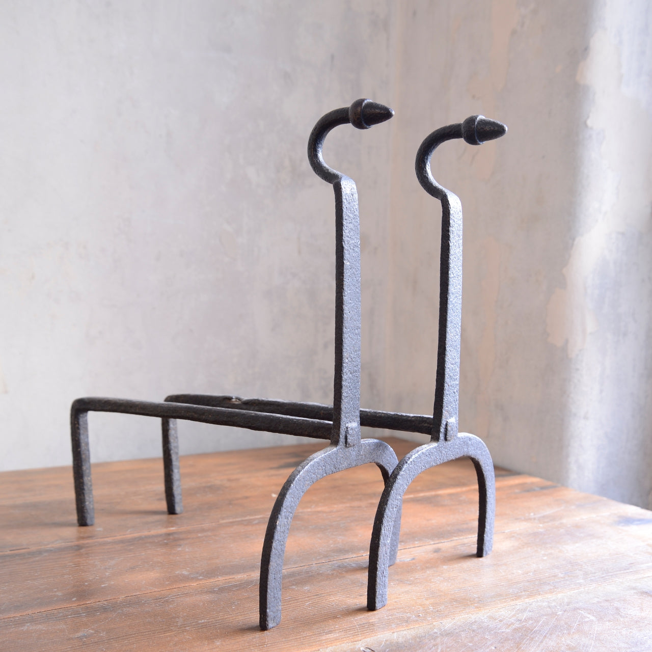 Wrought Iron Andirons Firedogs with Acorn finials - 19th Century