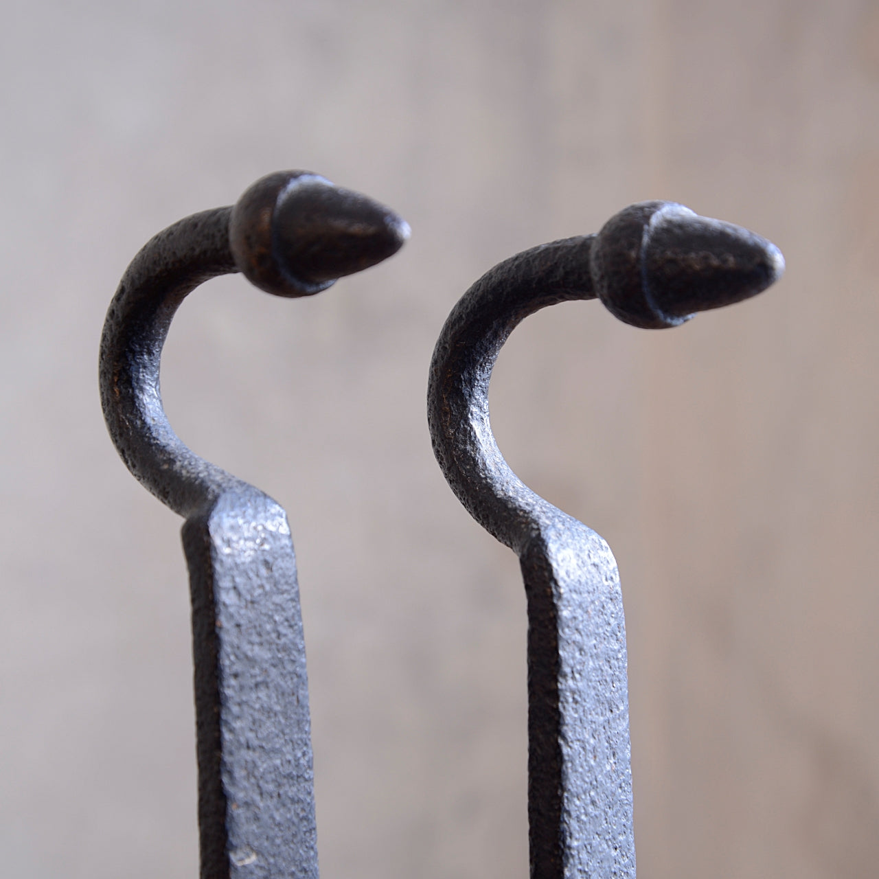 Wrought Iron Andirons Firedogs with Acorn finials - 19th Century