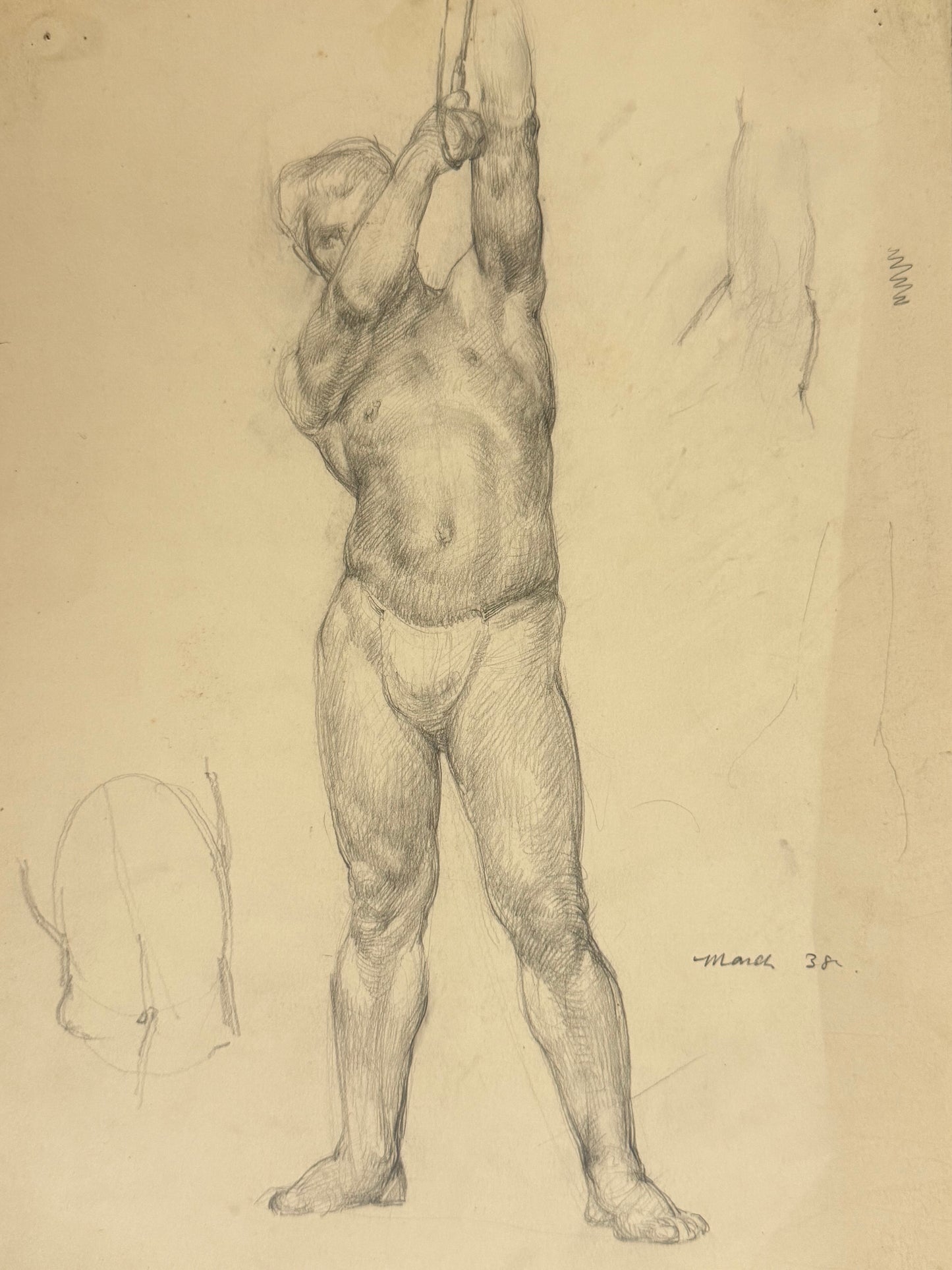 Male Life Drawing from the portfolio of Joyce Platt, March 1938