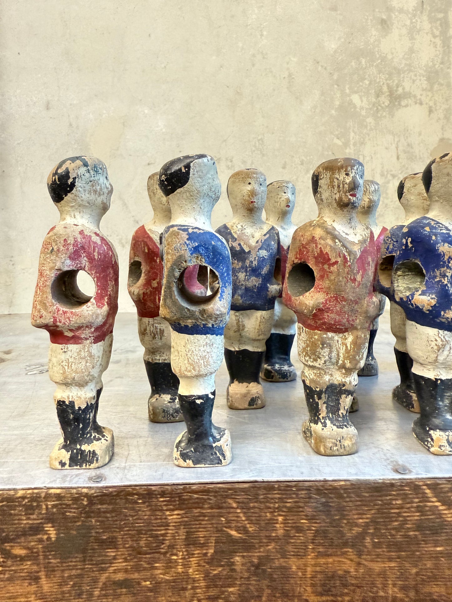 Rare 1930's French Wooden Table Football Players in Original Paint