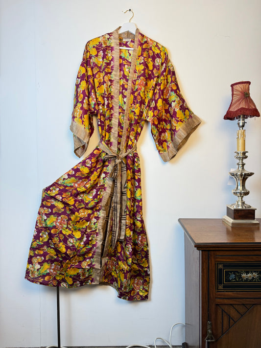 Vintage Saree Silk Kimono / Duster - Long