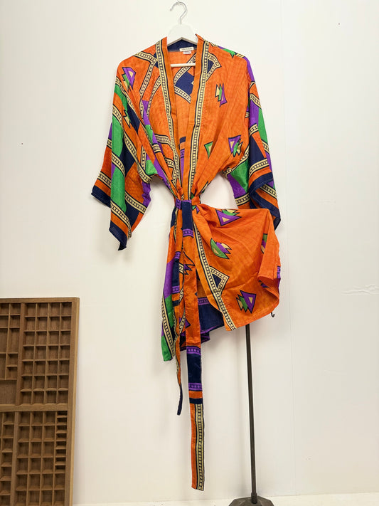Vintage Saree Silk Kimono / Duster - Short
