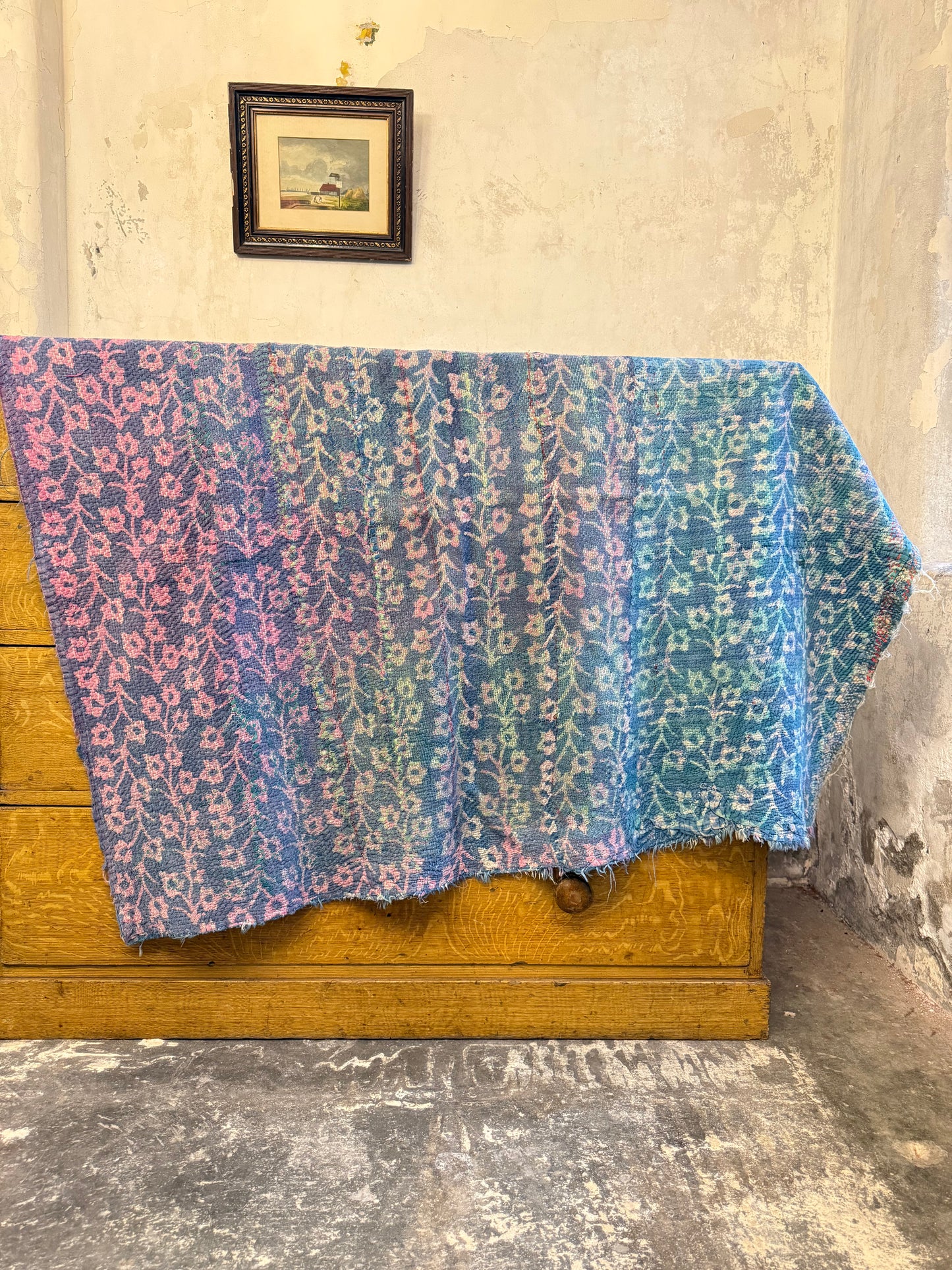 A Finestitch Indigo Kantha Quilt with Indigo over-print.
