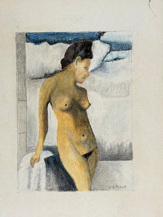 Masked Nude - Mid 20thC Dutch Pastel (Signed V.D. Paelt)