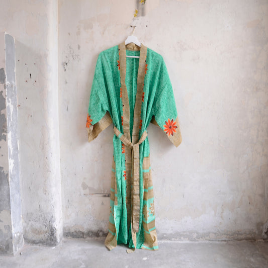 Vintage Saree Silk Kimono / Duster - Long