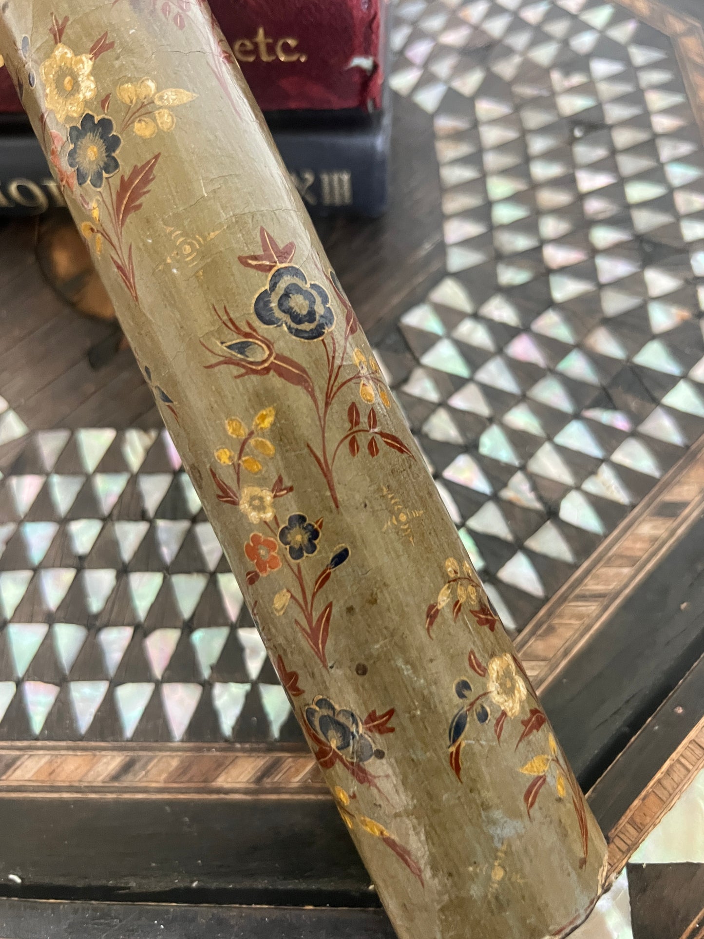A Toleware Papier Mache Decorated Document Carrier