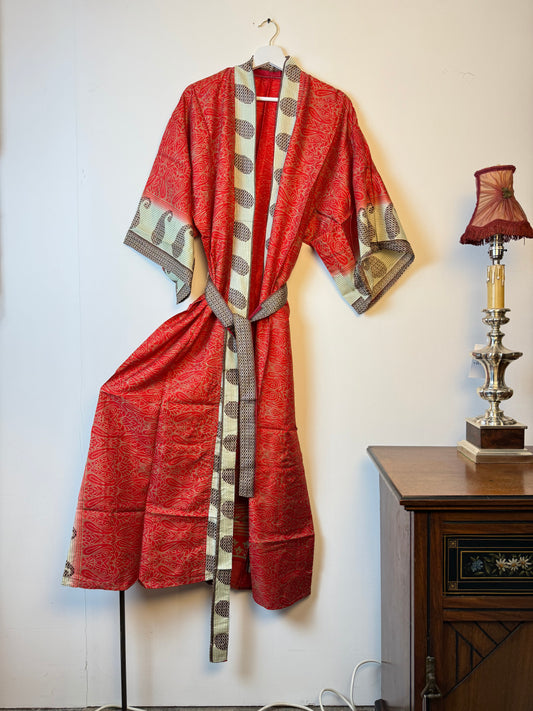 Vintage Saree Silk Kimono / Duster - Long