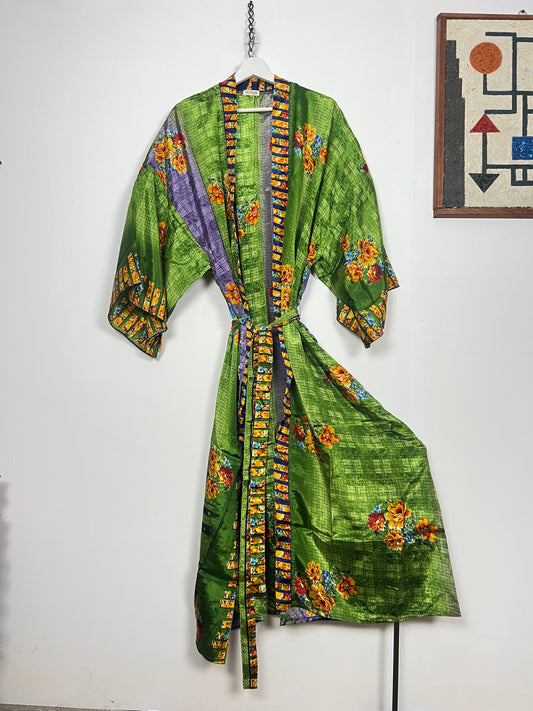 Vintage Saree Silk Kimono / Duster - Long - Wider Unisex Fit