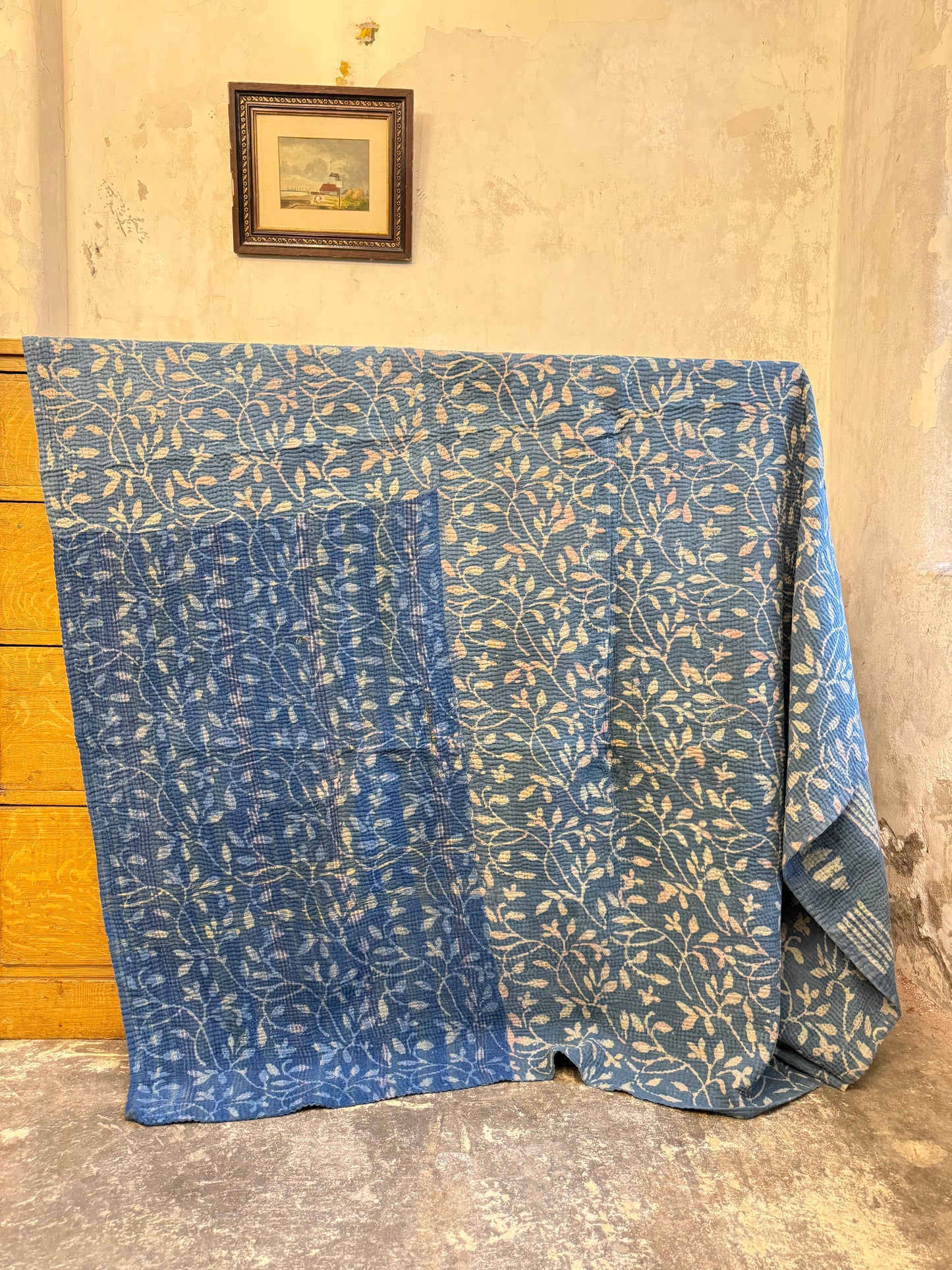 A Finestitch Indigo Kantha Quilt with Indigo over-print.
