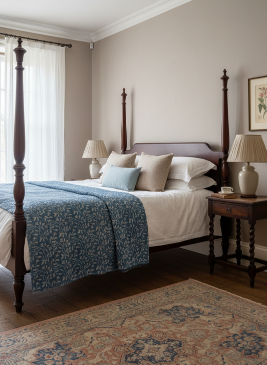 A Finestitch Indigo Kantha Quilt with Indigo over-print.