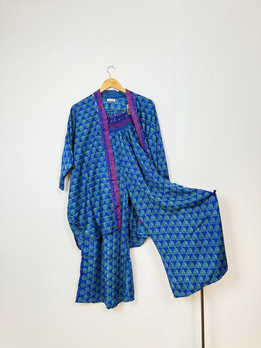 Vintage Saree Silk Trousers & Shirt Co-ordinated Set