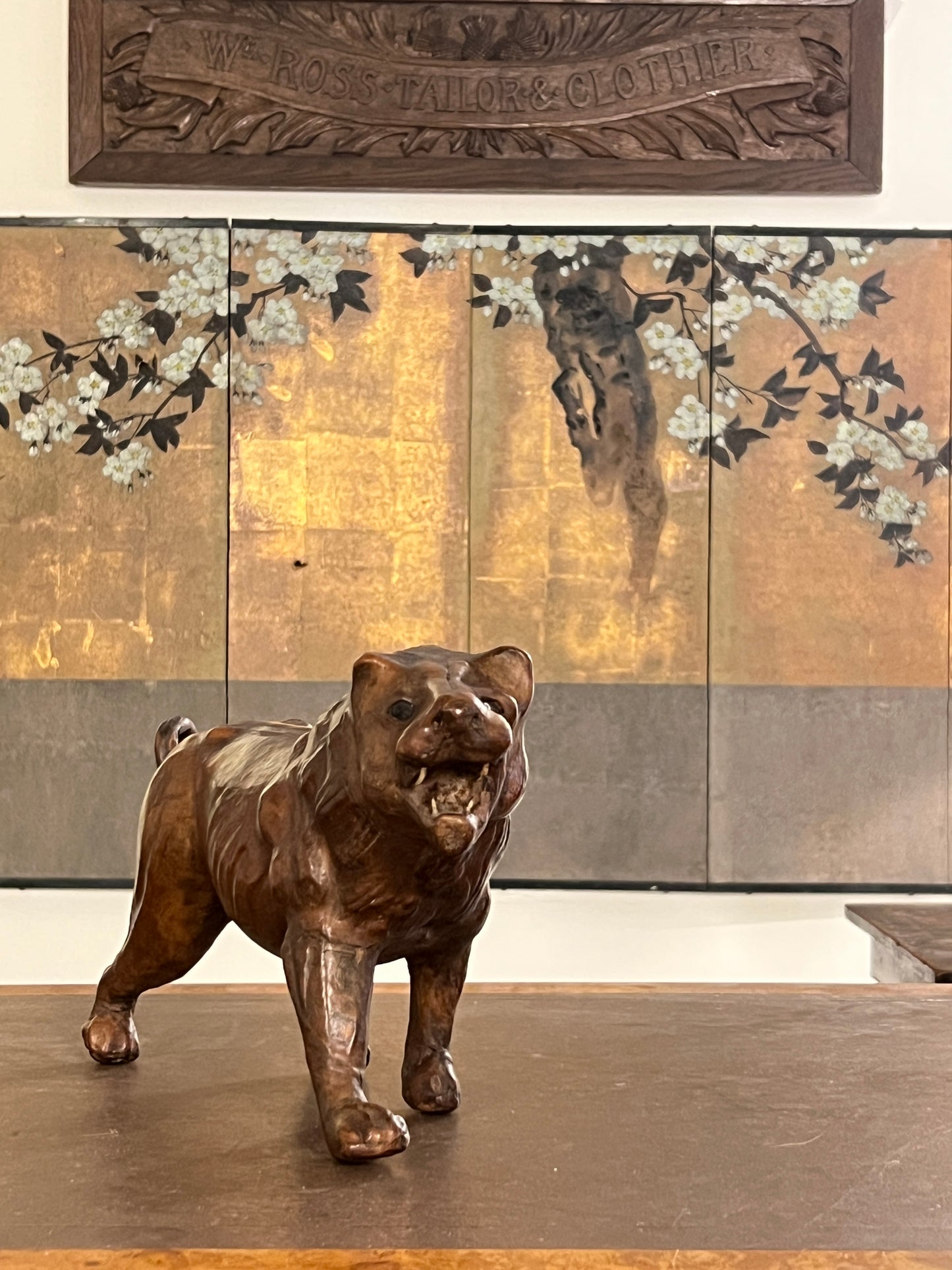 A 1960s leather Lion Desk Toy.
