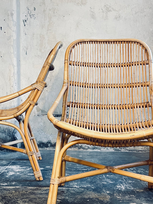 Pair Large Italian Bamboo & Cane Chairs