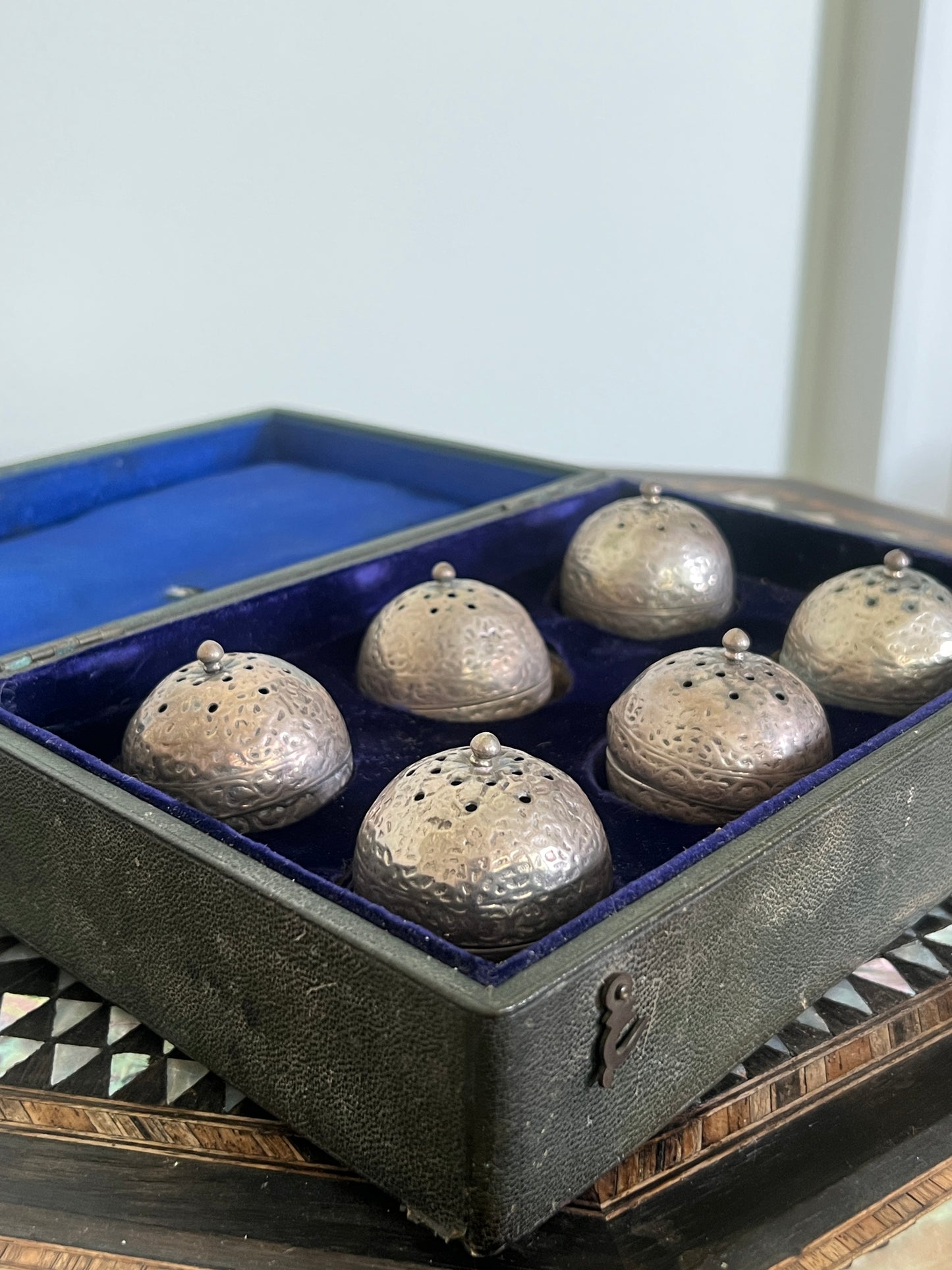 A Boxed Set of Indian Silver "Censur" Pots