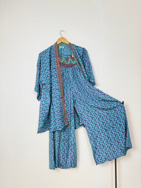 Vintage Saree Silk Trousers & Shirt Co-ordinated Set