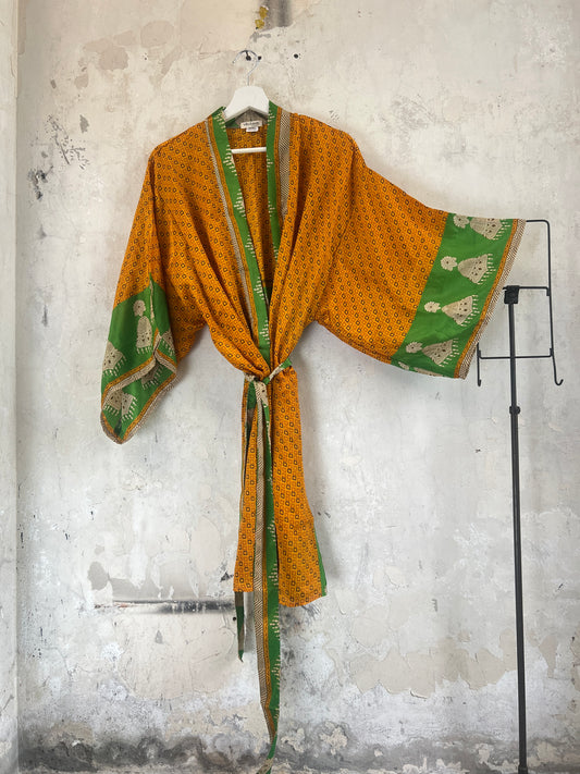 Vintage Saree Silk Kimono / Duster - Short