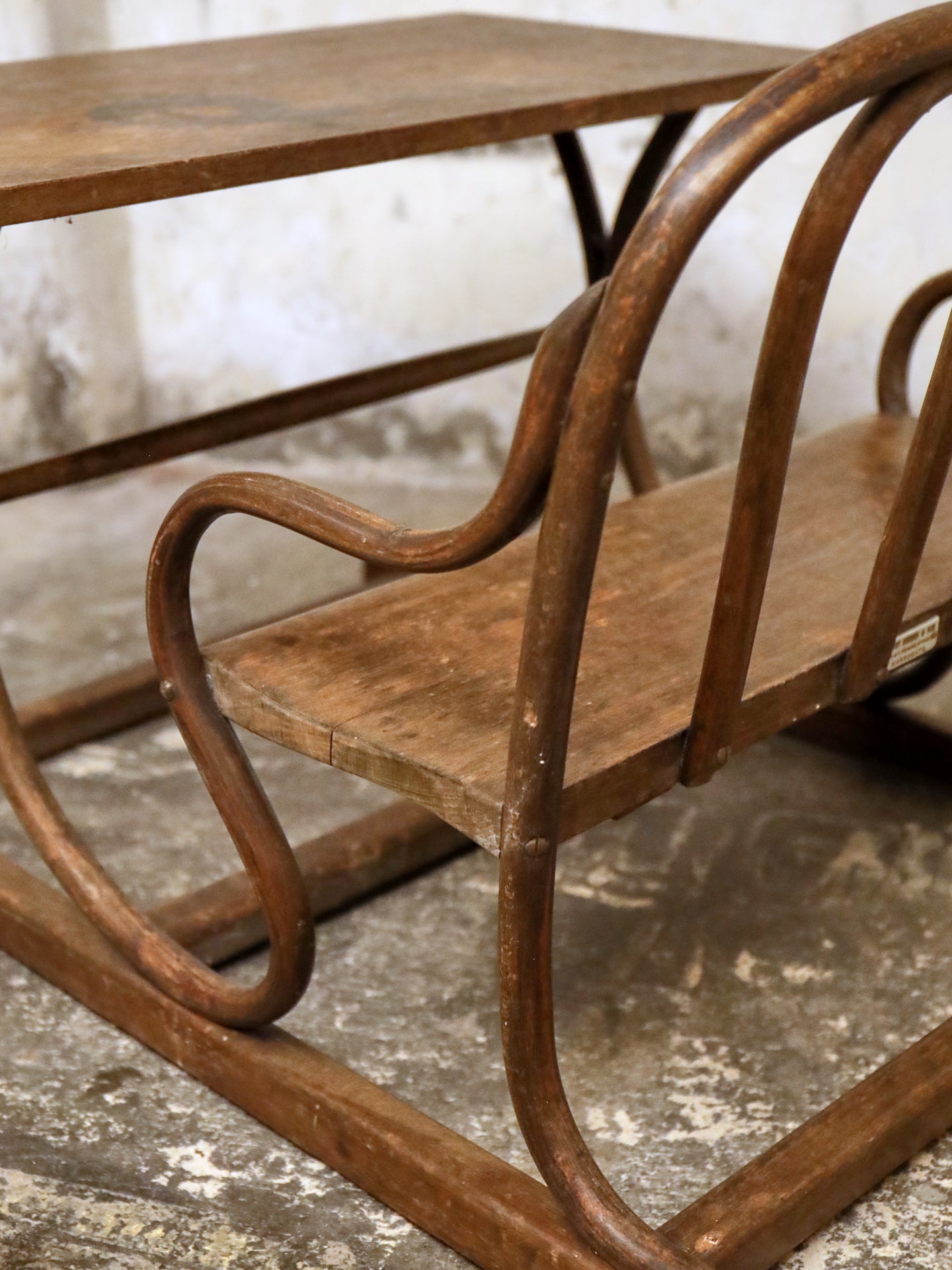 A Double Bentwood Children’s Desk & Seat - c1900. Retailers Label.